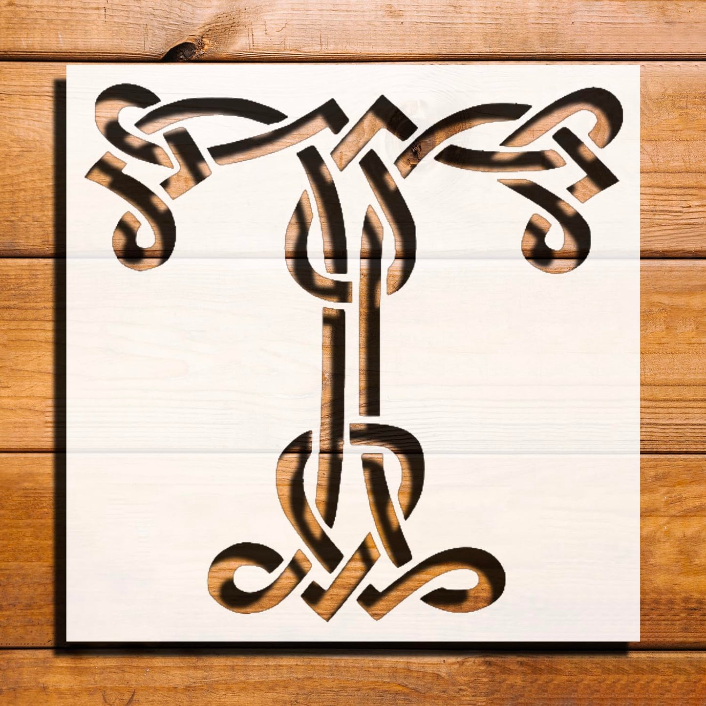Celtic Initial T Stencil for Painting, Plastic Reusable 8x8 inch reusable Mylar wall painting stencil