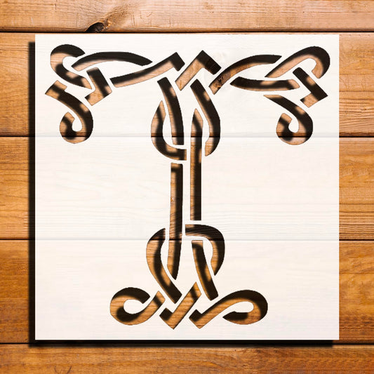 Celtic Initial T Stencil for Painting, Plastic Reusable 8x8 inch reusable Mylar wall painting stencil