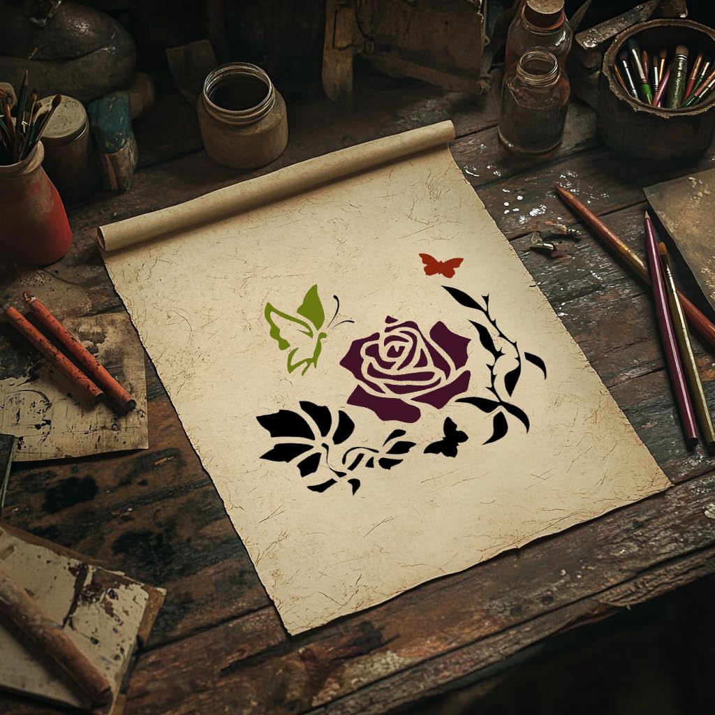 [20Pcs Set] Butterfly Rose Design Stencil for Painting - Reusable Plastic 5x6 Inch - Ideal for stencil photo 4