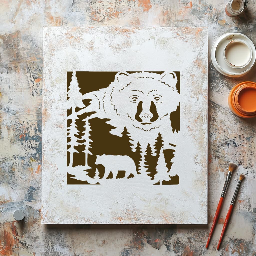 [20Pcs Set] Bear Face Forest Stencil for Painting on Walls, Wood, and Canvas, 8 x 8 Inch stencil photo 5