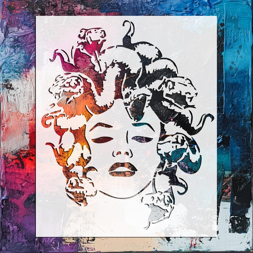 Gorgon Empress Stencil for Painting, Plastic Reusable 11" x 8.5" – Perfect for Mythological Art stencil photo 6