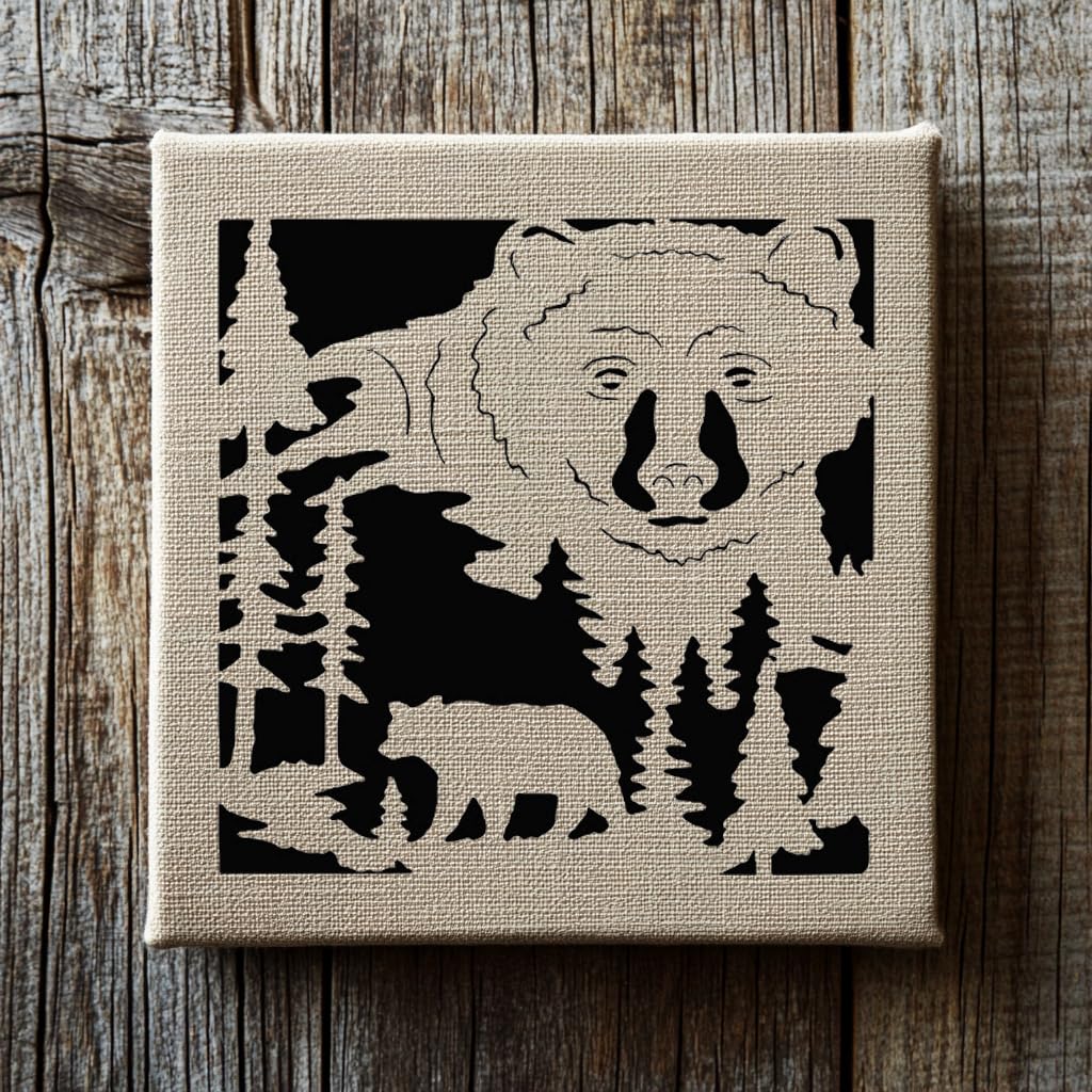 Stencil Bear Head of a Bear Forest Spruce, Plastic Reusable, 5.5 x 5.5 inch stencil photo 2