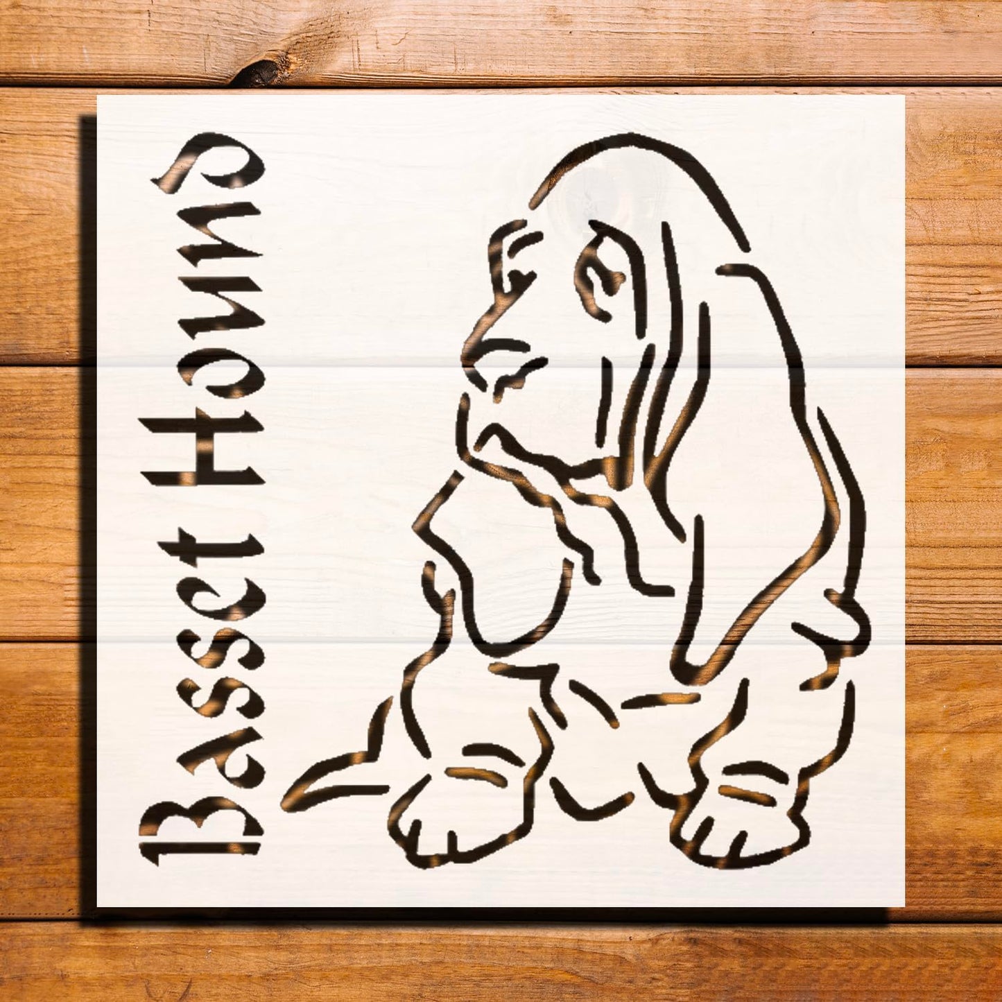 Basset Hound Dog Sign Stencil for Painting Plastic Reusable 5.5" x 5.5", Airbrush, Scrapbooking reusable Mylar wall painting stencil
