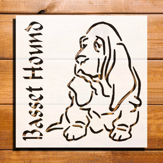 Basset Hound Dog Sign Stencil for Painting Plastic Reusable 5.5" x 5.5", Airbrush, Scrapbooking reusable Mylar wall painting stencil