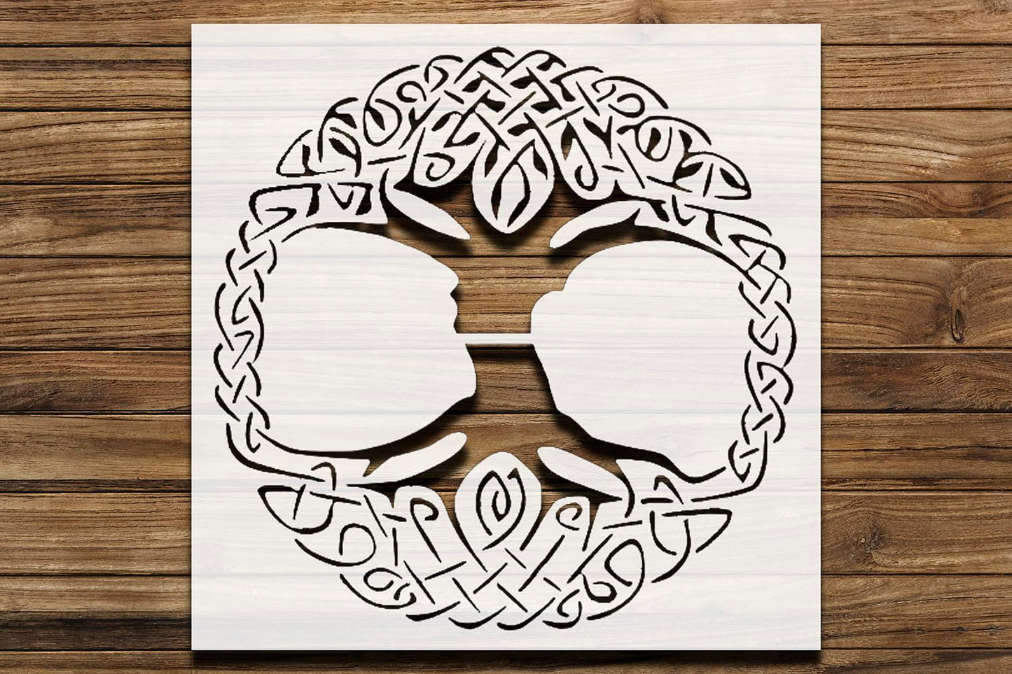 Celtic Tree Design Stencil for Painting, Plastic Reusable 8" x 8" – Ideal for DIY Crafts, Art reusable Mylar wall painting stencil
