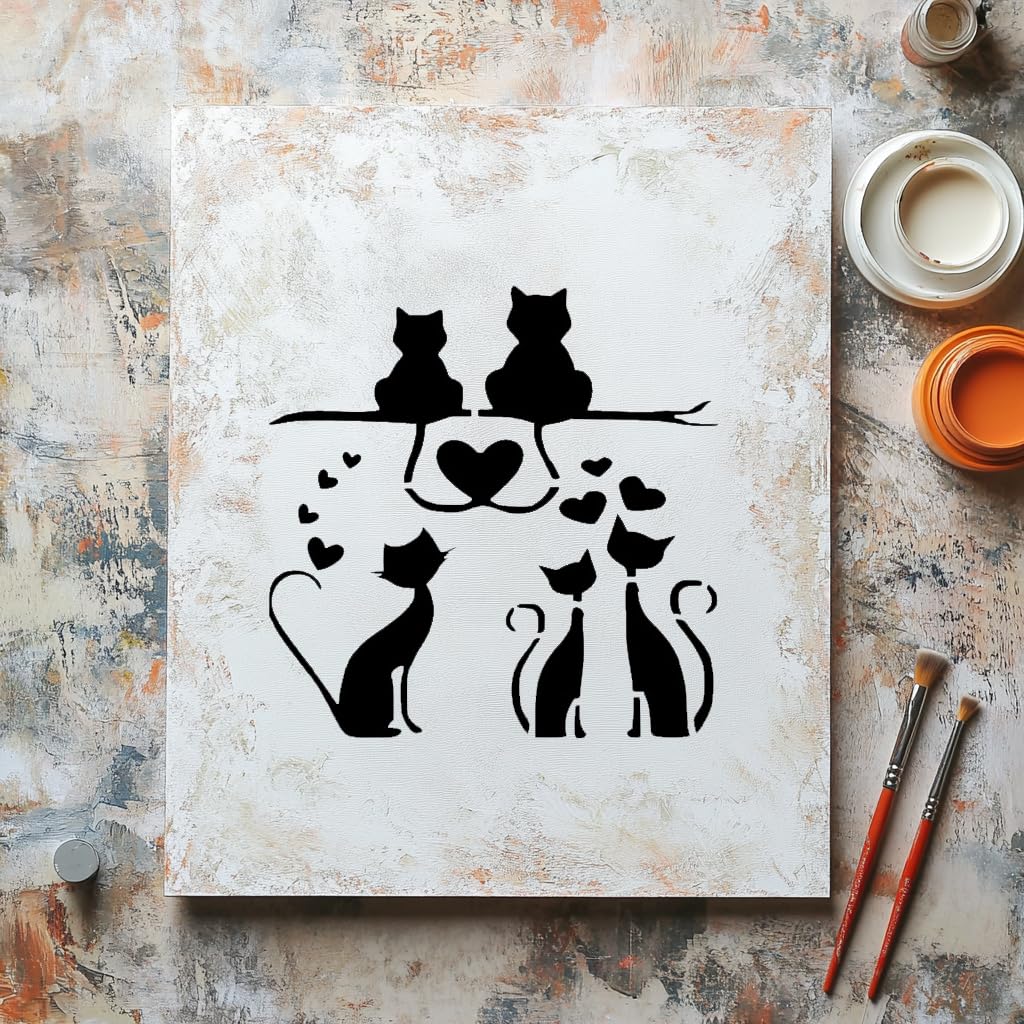 Cats Hearts Plastic Reusable Stencil for Paint, 5.5" L x 5.5" W stencil photo 6