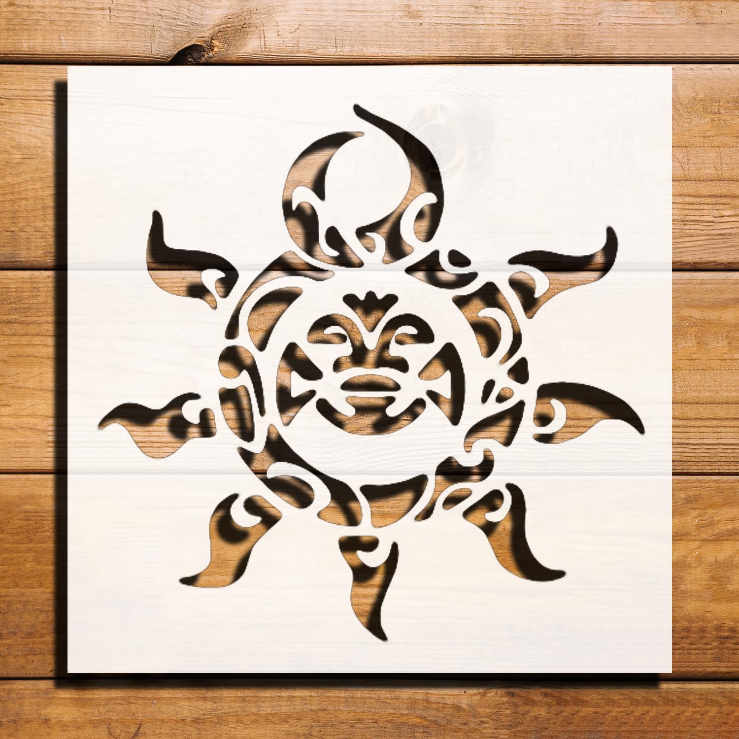 Tiki Sun Design Stencil for Painting - Reusable Plastic 5.5x5.5 Inches - Ideal for Crafts, Home reusable Mylar wall painting stencil