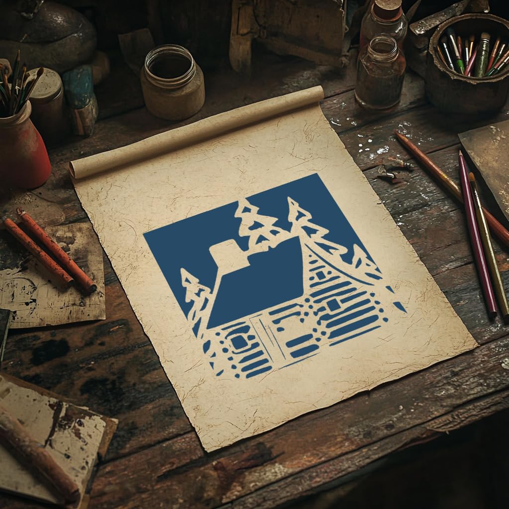 Shed in a Woods Stencil for Painting, Plastic Reusable 5.5x5.5 inch stencil photo 5