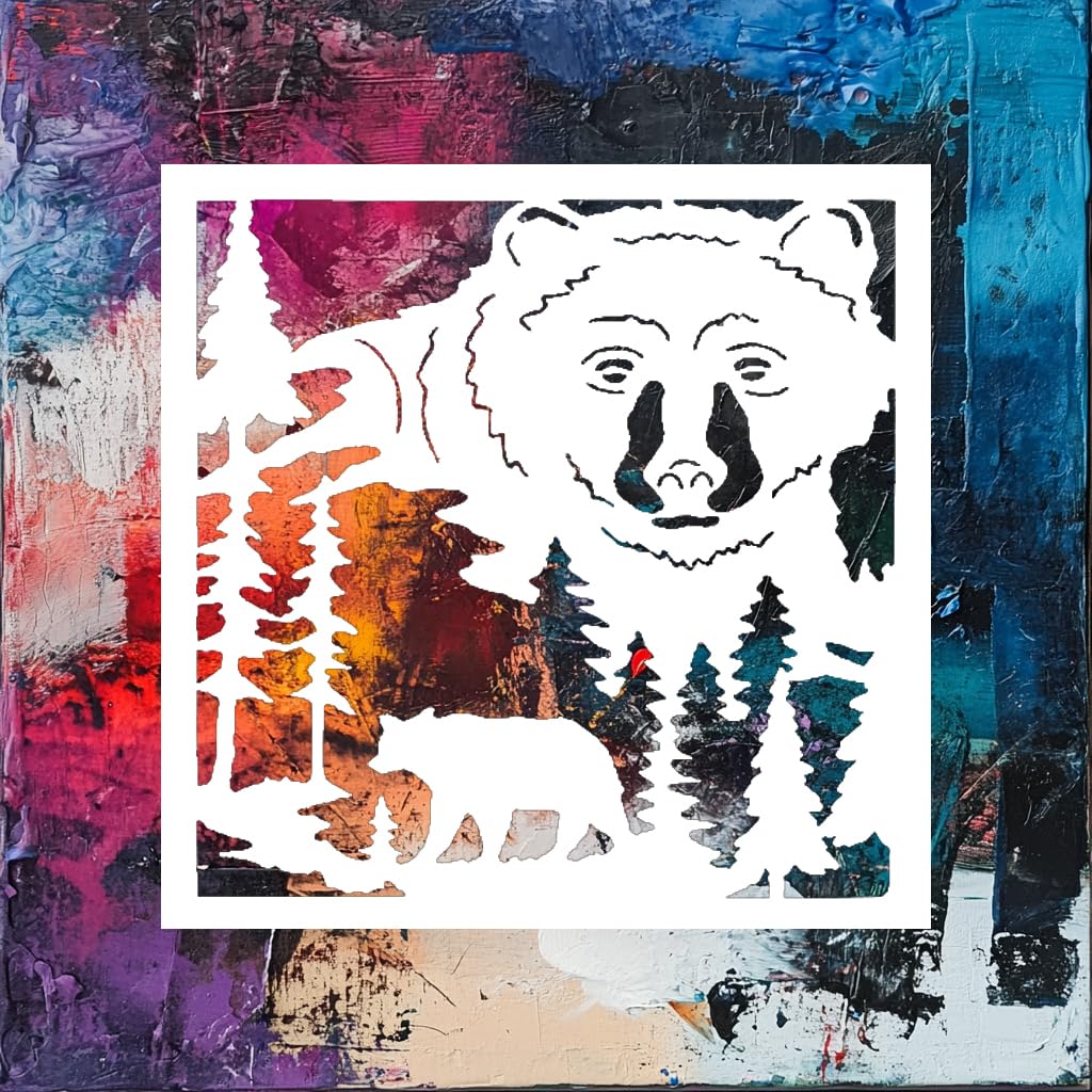 [20Pcs Set] Bear Face Forest Stencil for Painting on Walls, Wood, and Canvas, 8 x 8 Inch stencil photo 6