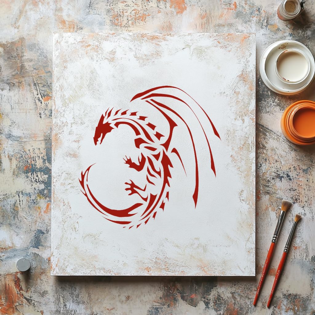[20Pcs Set] Dragon Theme Stencil for Painting on Walls, Wood, and Canvas - Reusable, 8 x 8 Inch stencil photo 6