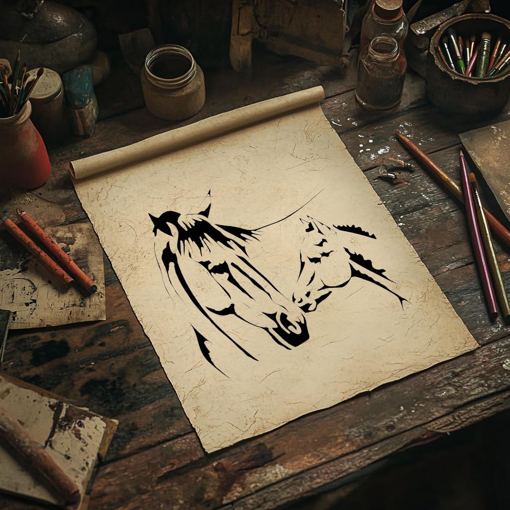 Horse and foal Stencil for Painting, Plastic Reusable 8" L x 8" W stencil photo 4