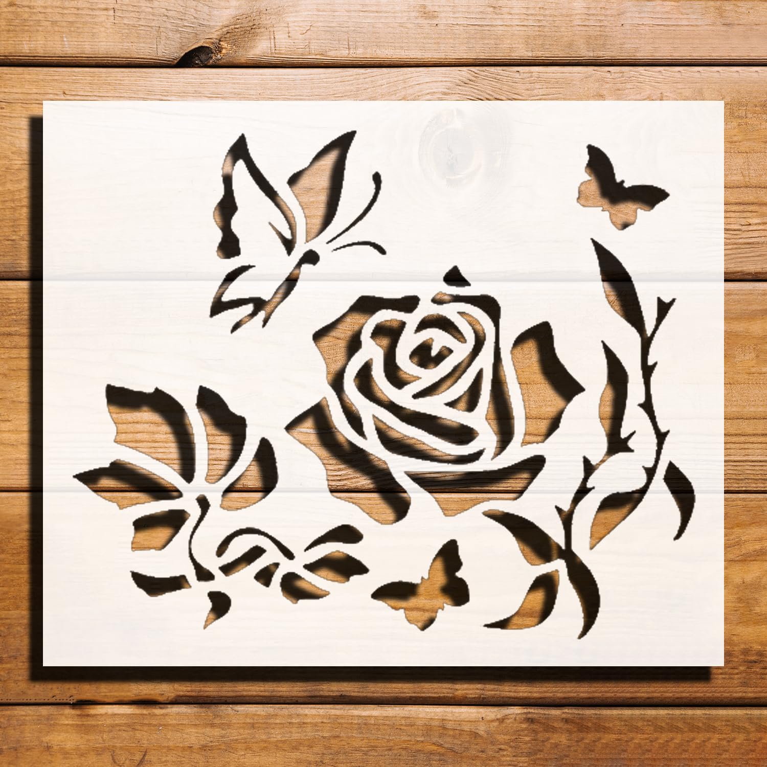 [20Pcs Set] Butterfly Rose Design Stencil for Painting - Reusable Plastic 5x6 Inch - Ideal for reusable Mylar wall painting stencil
