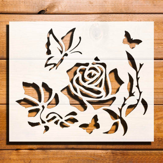 [20Pcs Set] Butterfly Rose Design Stencil for Painting - Reusable Plastic 5x6 Inch - Ideal for reusable Mylar wall painting stencil