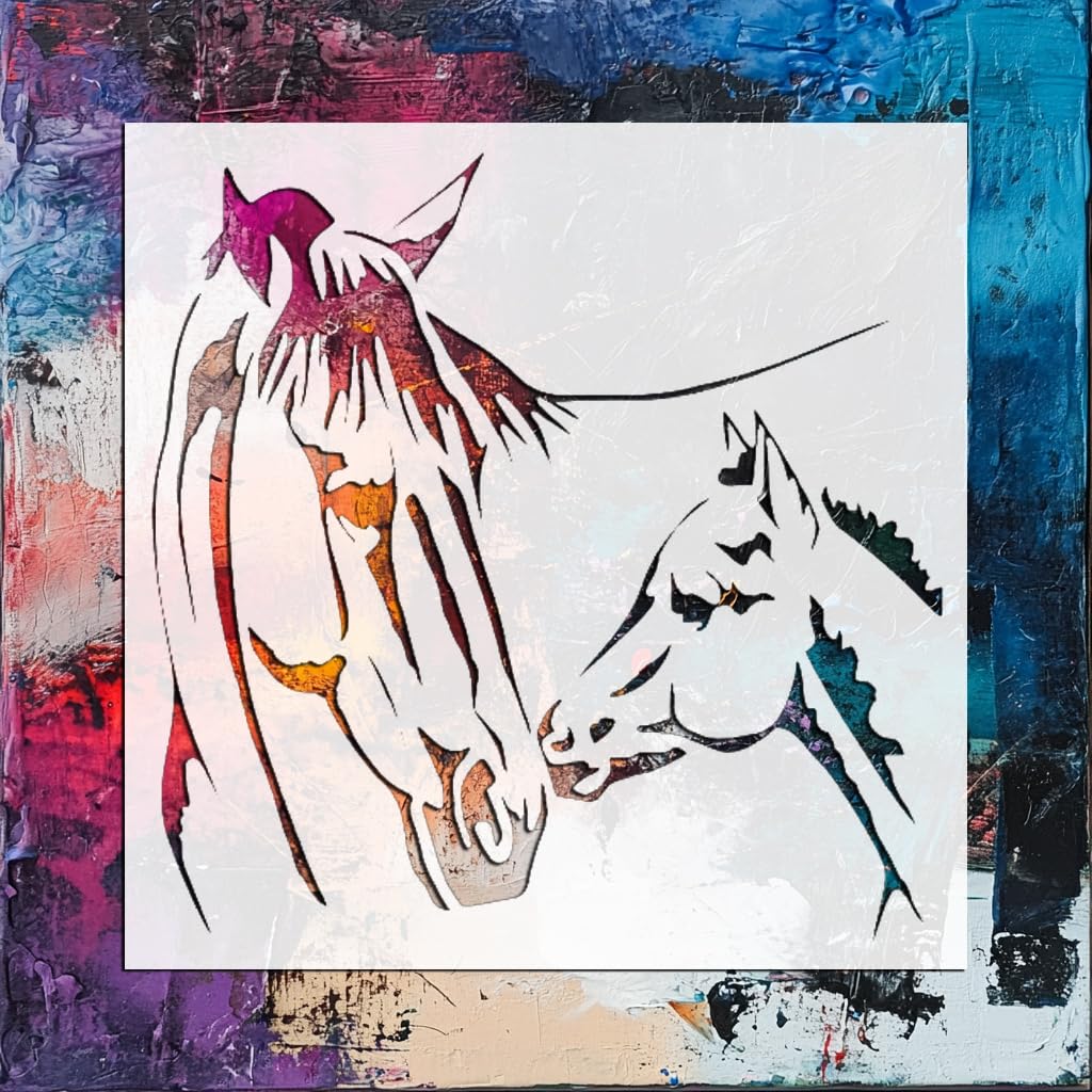 Horse and foal Stencil for Painting, Plastic Reusable 8" L x 8" W stencil photo 6