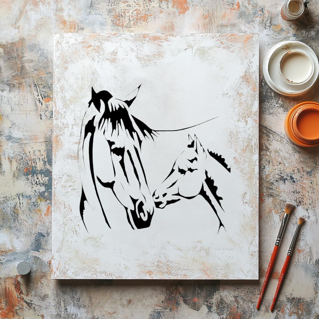 Horse and foal Stencil for Painting, Plastic Reusable 8" L x 8" W stencil photo 5
