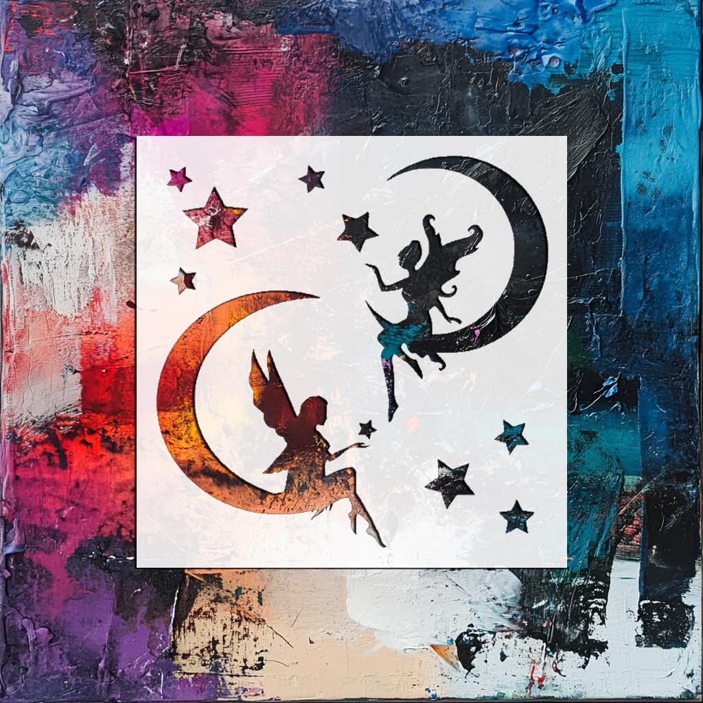Fairies on The Moon Stencil for Painting - Plastic Reusable 5.5" L x 5.5" W stencil photo 6