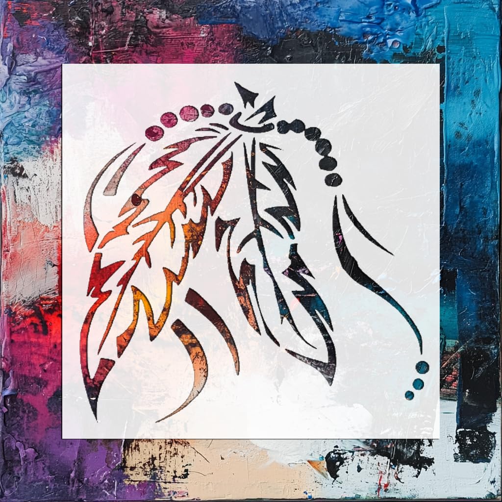 [20Pcs Set] Feathers Beads Amulet Stencil for Painting, Plastic Reusable 5.5 x 5.5 inches stencil photo 6