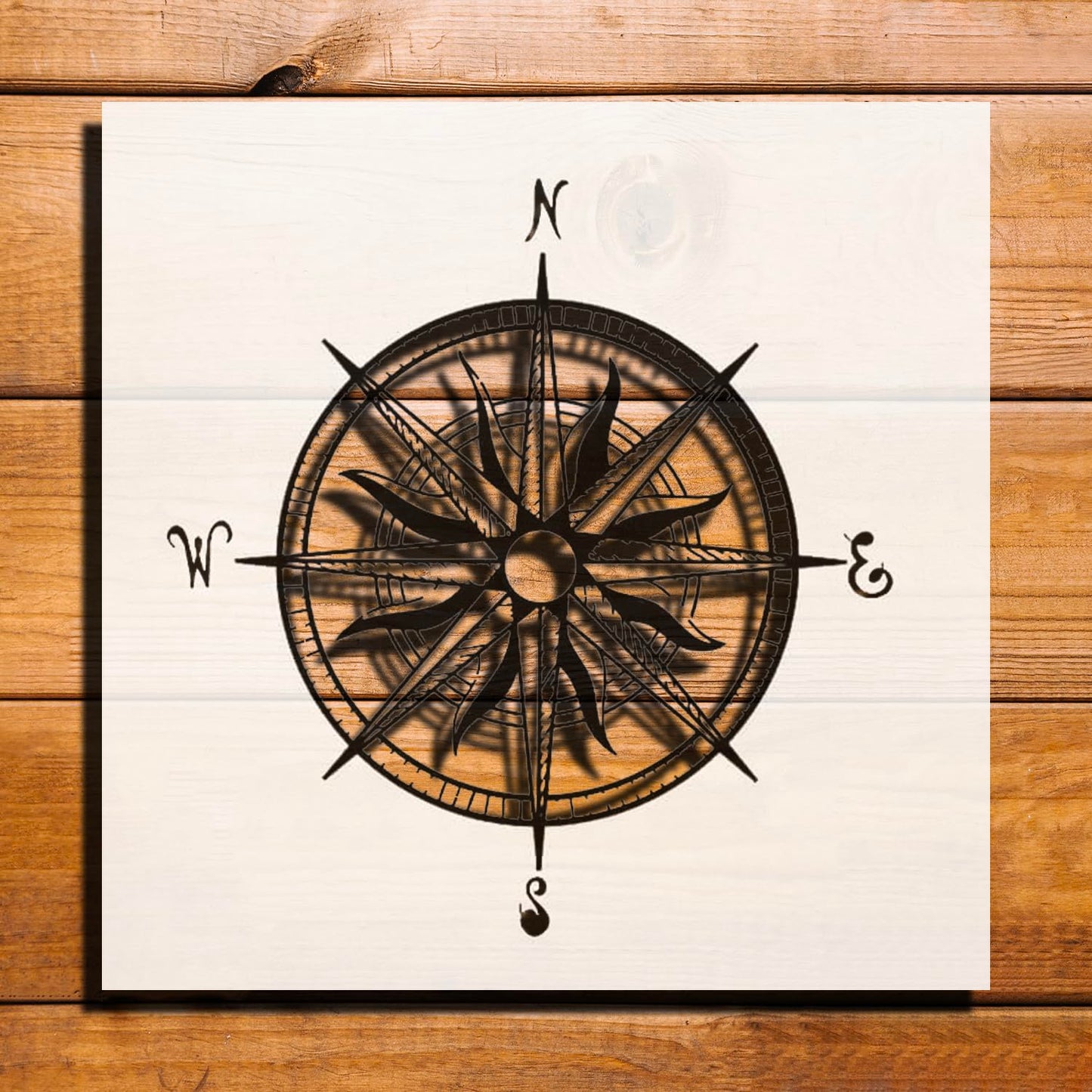Vintage Compass Stencil for Painting, Reusable 12x12 Inches, Durable Plastic Template for Crafts reusable Mylar wall painting stencil