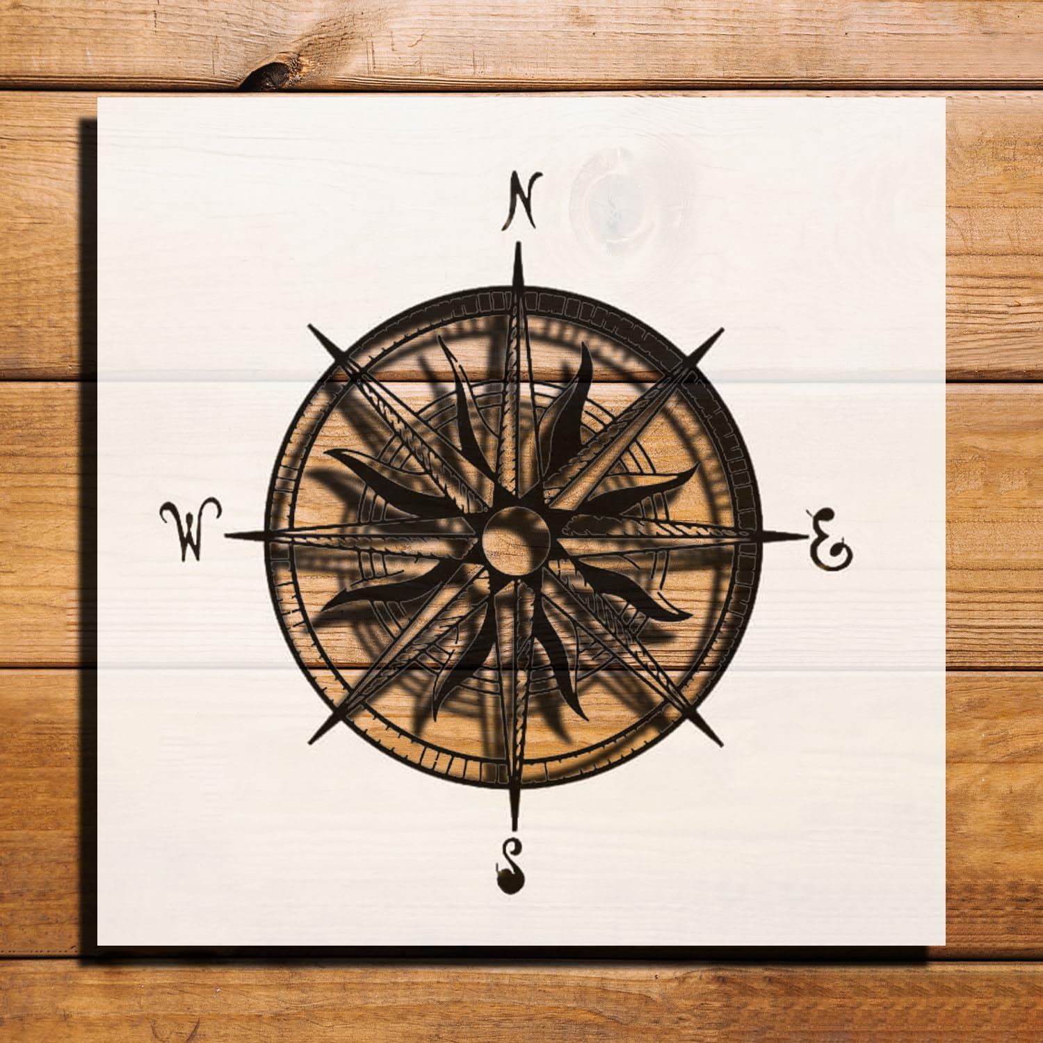 Vintage Compass Stencil for Painting, Reusable 12x12 Inches, Durable Plastic Template for Crafts reusable Mylar wall painting stencil