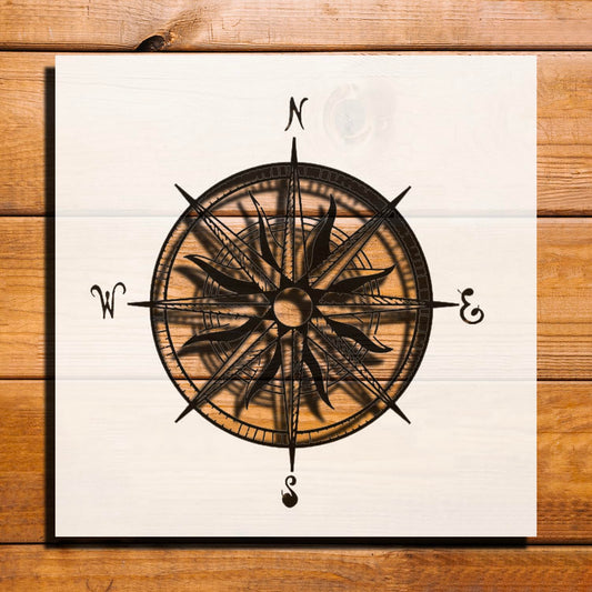 Vintage Compass Stencil for Painting, Reusable 12x12 Inches, Durable Plastic Template for Crafts reusable Mylar wall painting stencil