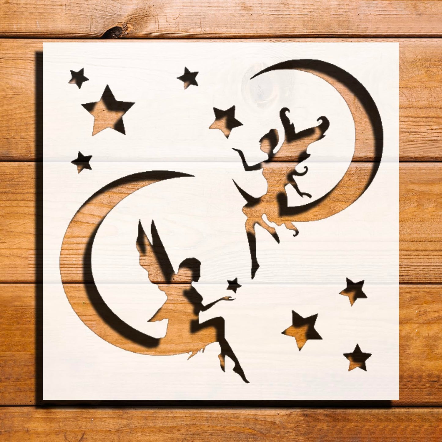 Fairies on The Moon Stencil for Painting - Plastic Reusable 5.5" L x 5.5" W reusable Mylar wall painting stencil