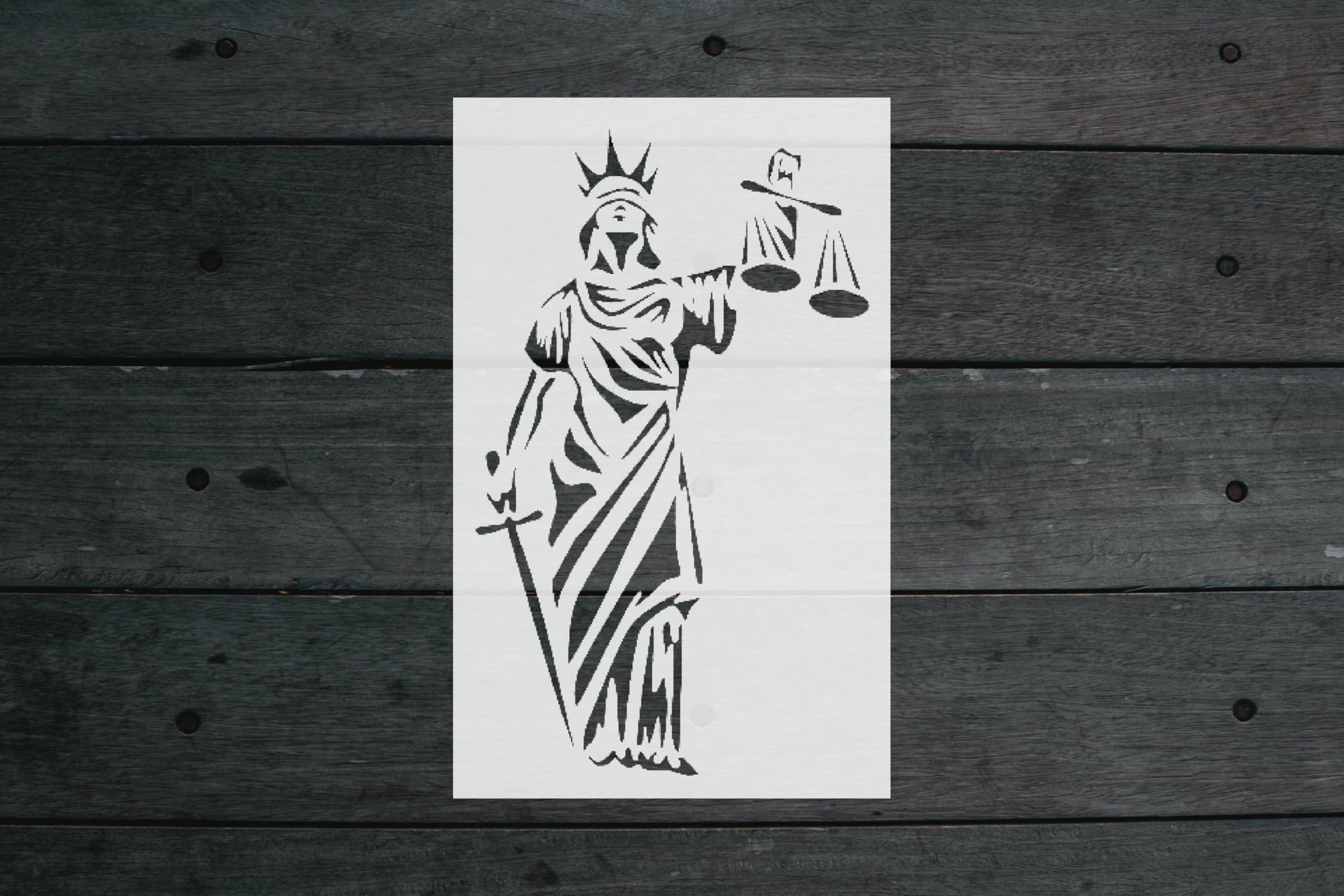 Lady Justice Stencil, Reusable Plastic Template, 5x8 Inch, Durable for Legal and Educational stencil photo 4