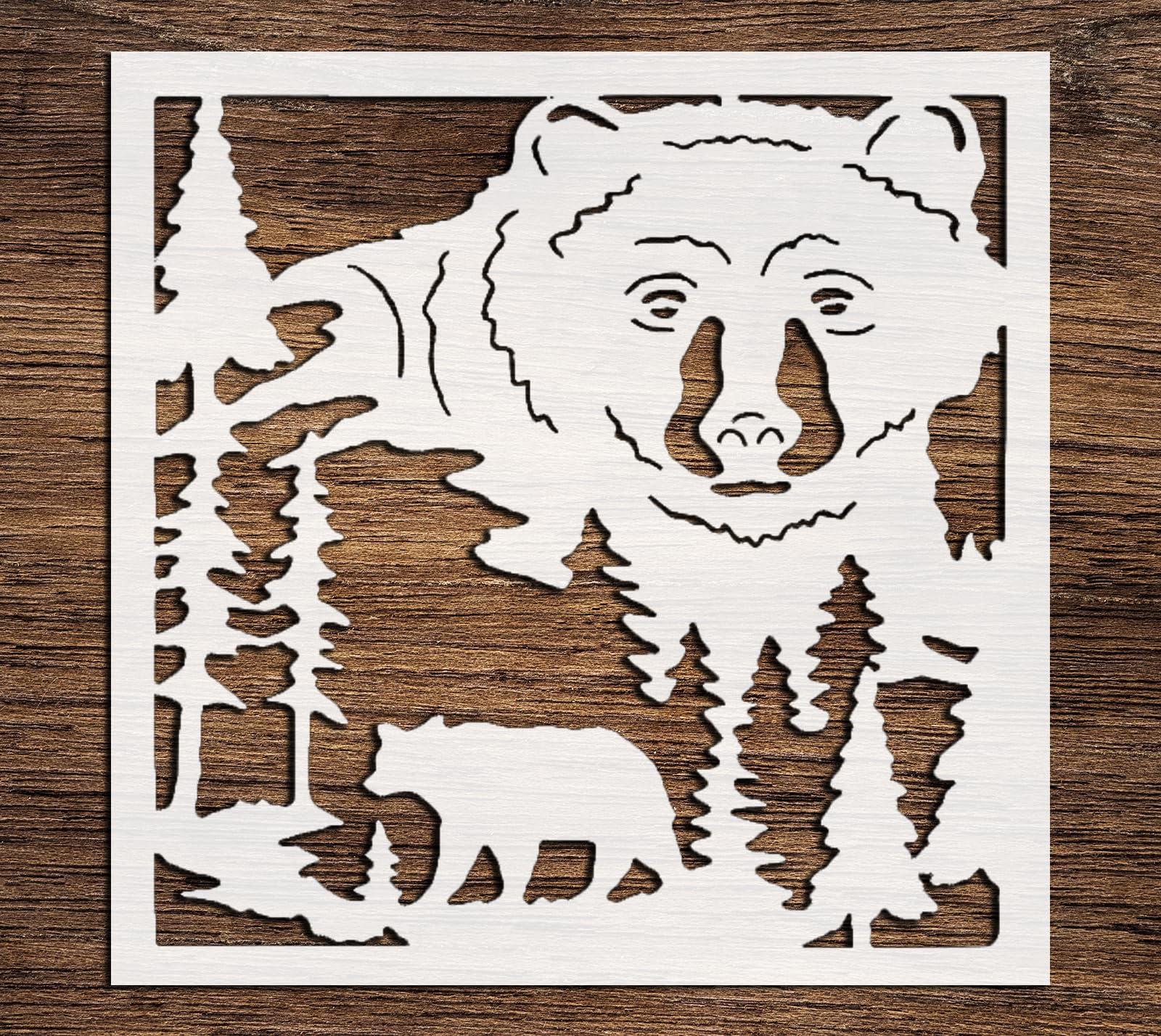 Stencil Bear Head of a Bear Forest Spruce, Plastic Reusable, 5.5 x 5.5 inch reusable Mylar wall painting stencil