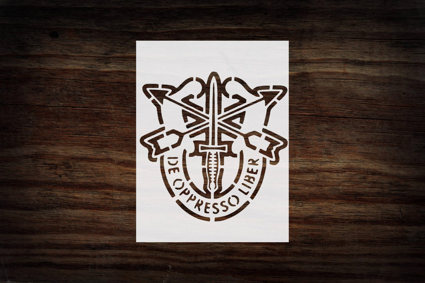 Army Special Forces Crest Military Stencil, Reusable Template, 8.5"" x 11"", Durable, 8.5-inch reusable Mylar wall painting stencil