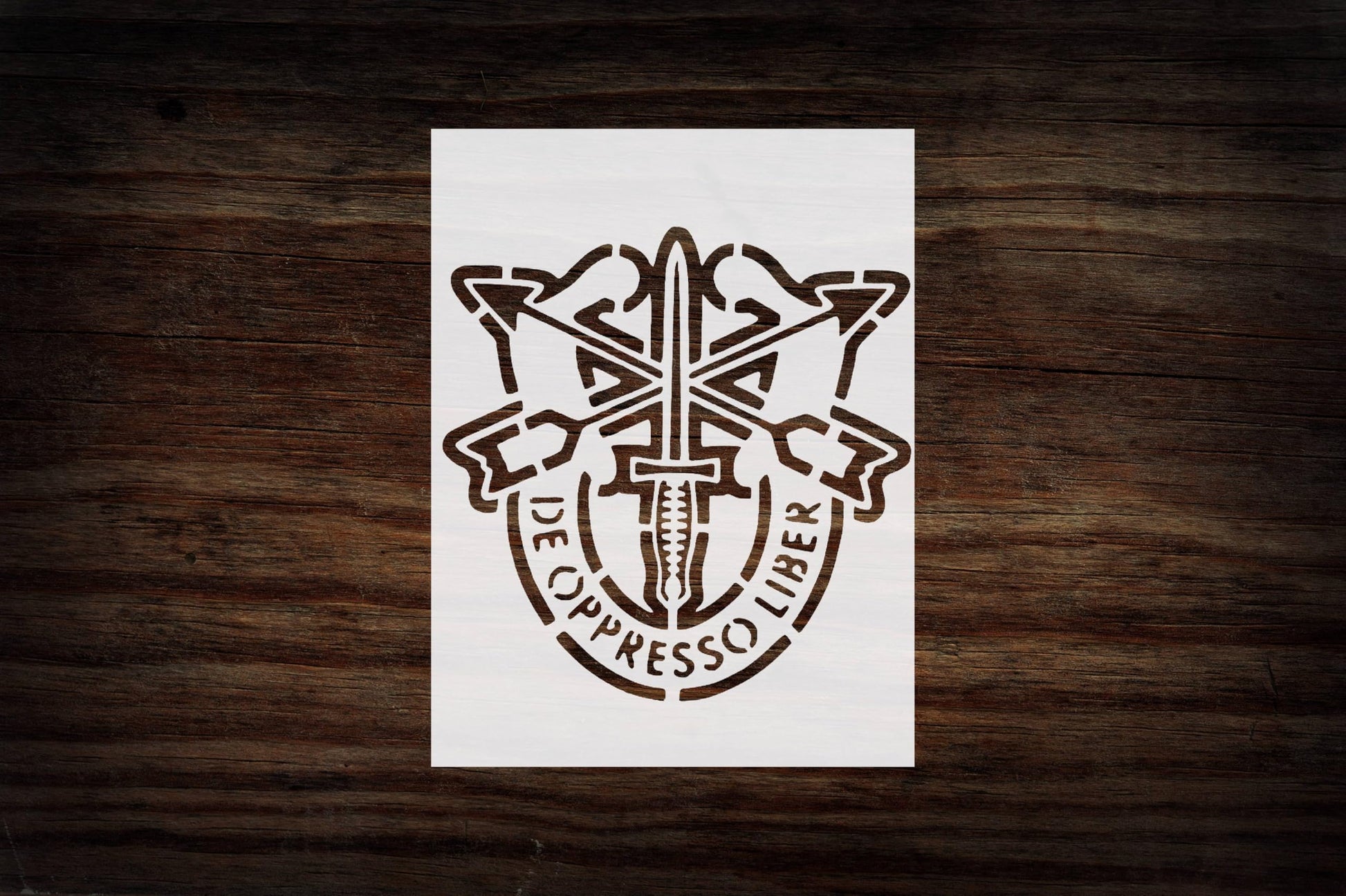 Army Special Forces Crest Military Stencil, Reusable Template, 8.5"" x 11"", Durable, 8.5-inch reusable Mylar wall painting stencil