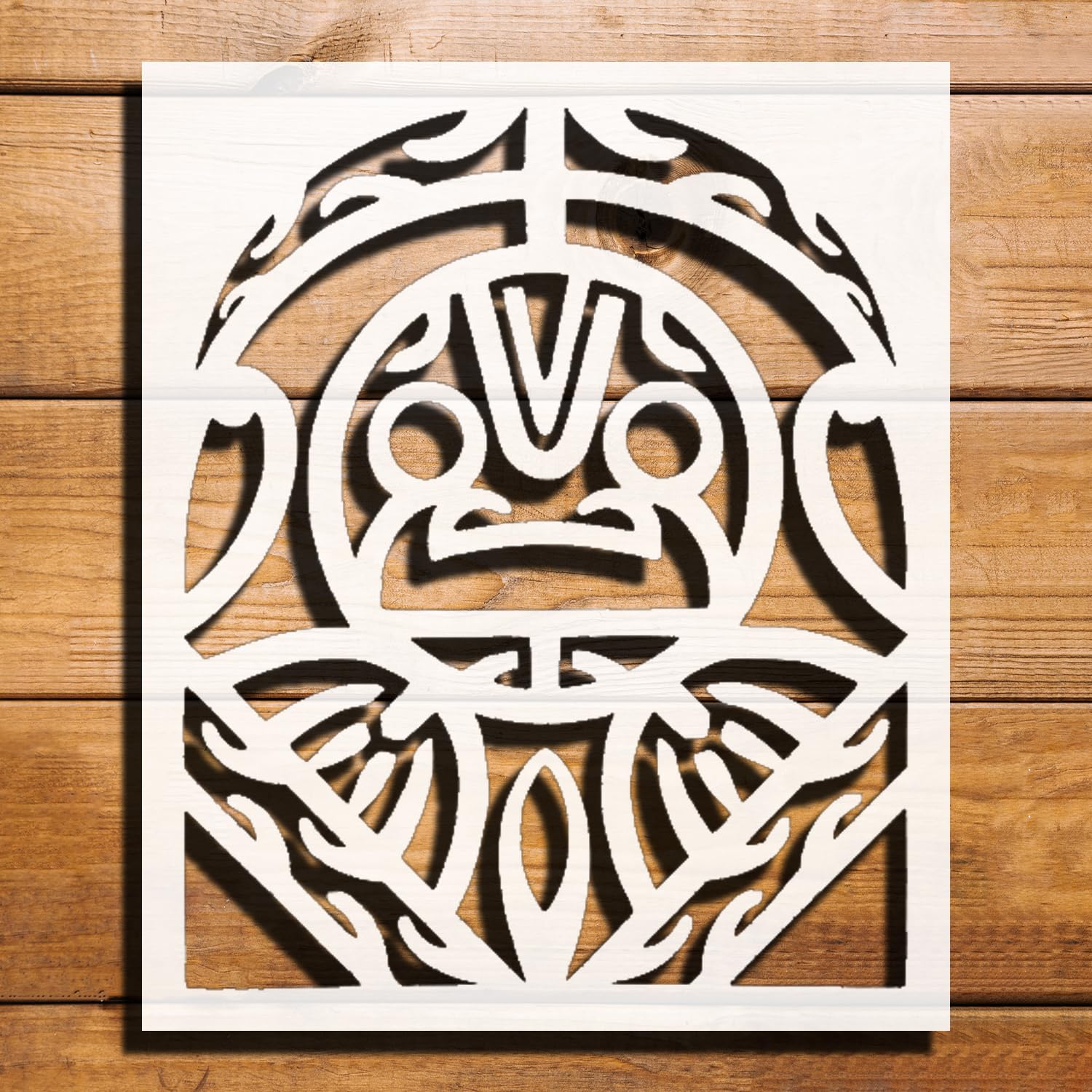 Tiki Sun Design Stencil for Painting, Plastic Reusable 8x5 inches reusable Mylar wall painting stencil