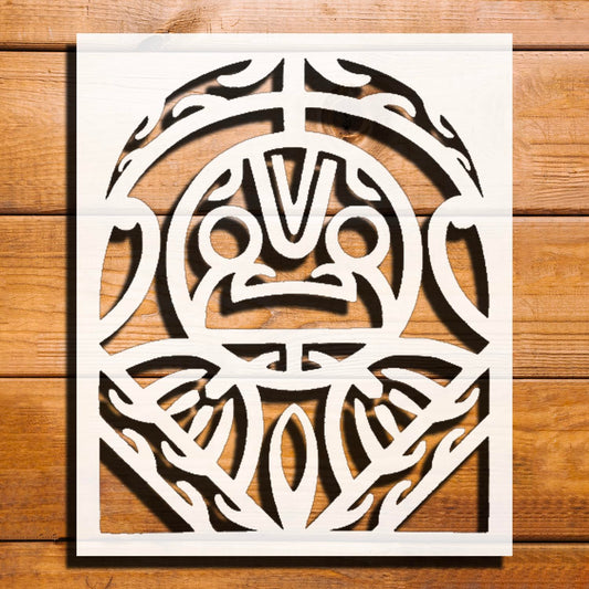 Tiki Sun Design Stencil for Painting, Plastic Reusable 8x5 inches reusable Mylar wall painting stencil