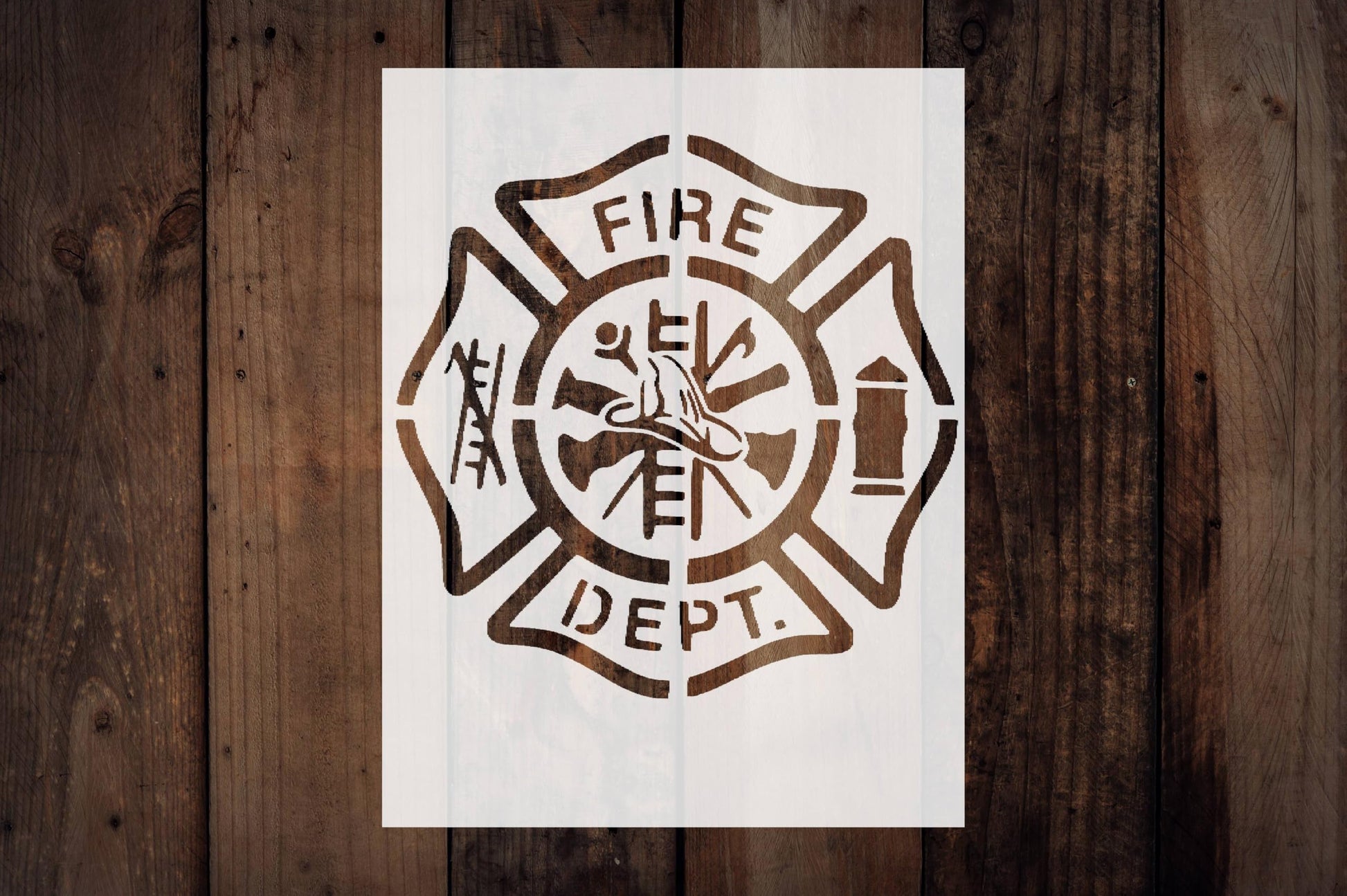 Fire Department Firefighter Stencil, Reusable Plastic Template, 8.5x11 Inch, Durable for Community reusable Mylar wall painting stencil