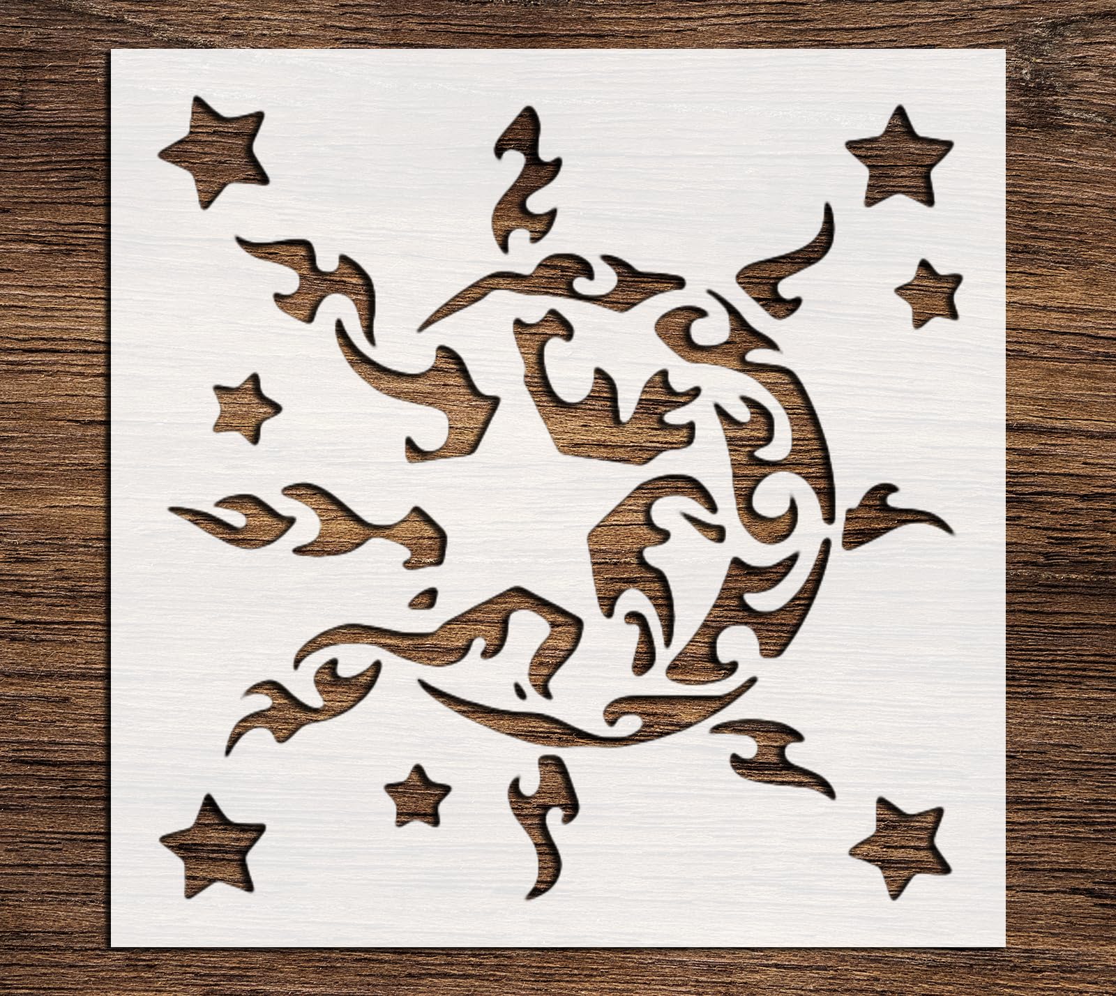 Stencil Sun Moon Stars Abstract Pattern, Plastic Reusable, 5.5 x 5.5 inch reusable Mylar wall painting stencil
