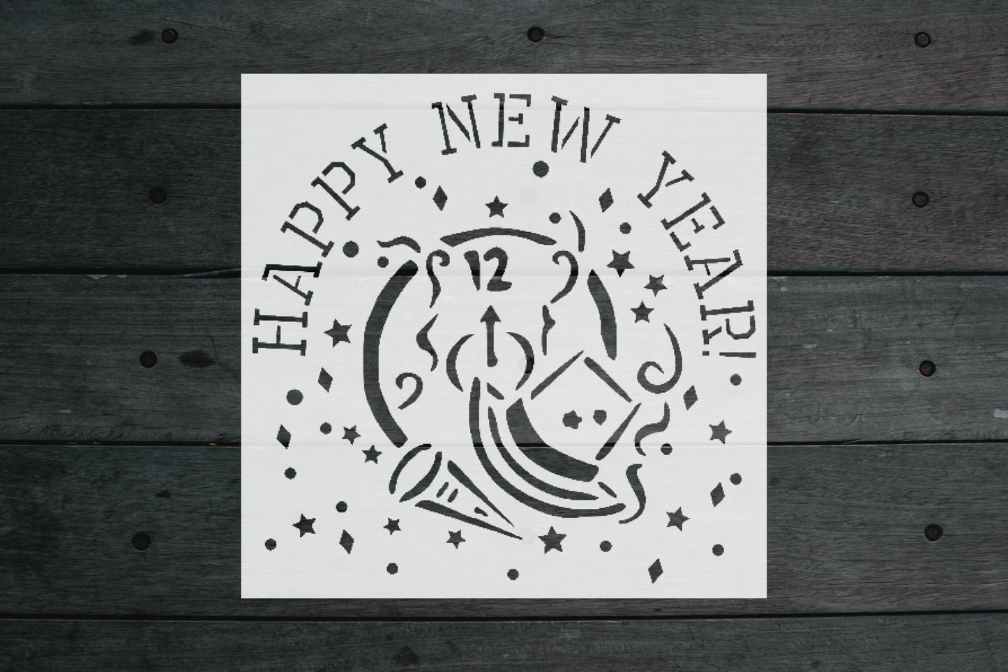 Happy New Year Stencil, Reusable Plastic Template, 8x8 Inch, Durable for Seasonal Crafts and Party stencil photo 4
