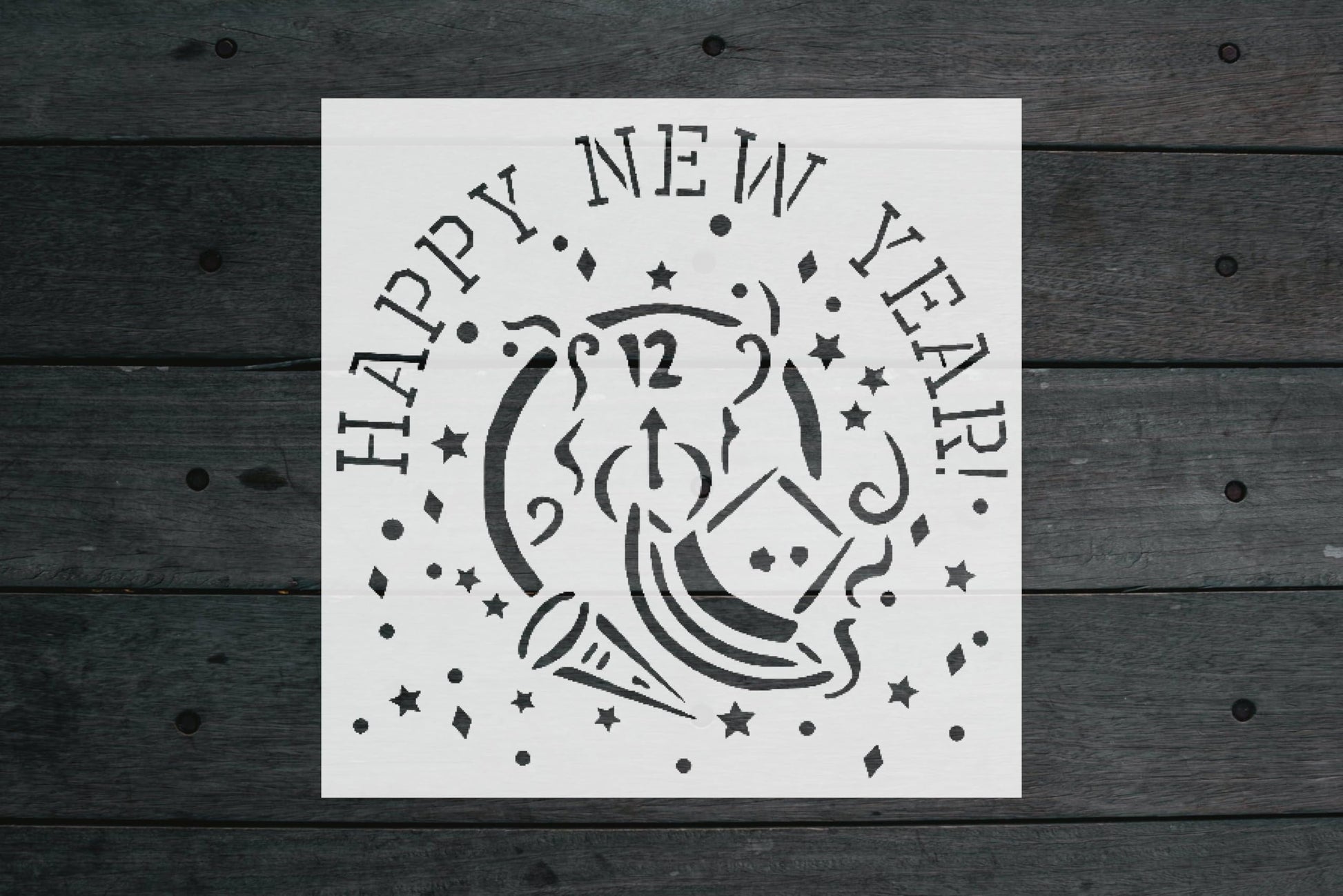 Happy New Year Stencil, Reusable Plastic Template, 8x8 Inch, Durable for Seasonal Crafts and Party stencil photo 4