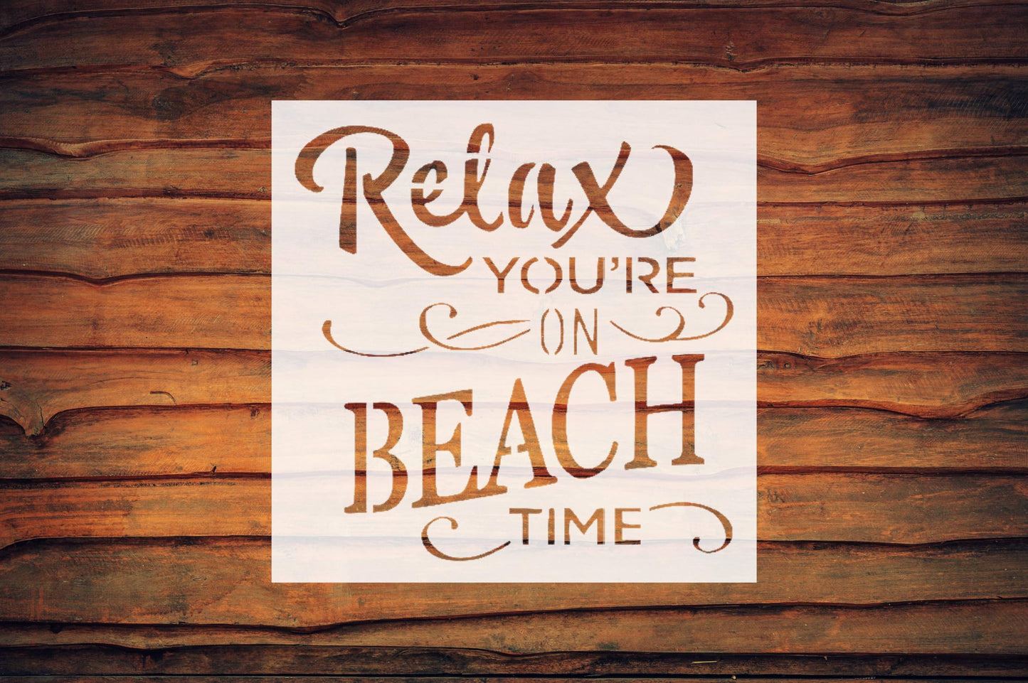 Relax You're on Beach Time Stencil, Reusable Plastic Template, 5.5x5.5 Inch, Durable for Coastal reusable Mylar wall painting stencil