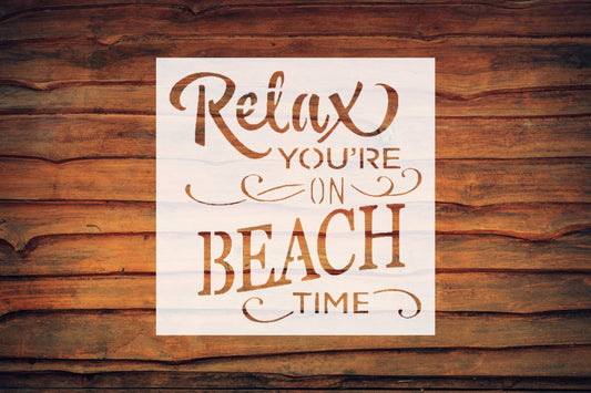 Relax You're on Beach Time Stencil, Reusable Plastic Template, 5.5x5.5 Inch, Durable for Coastal reusable Mylar wall painting stencil