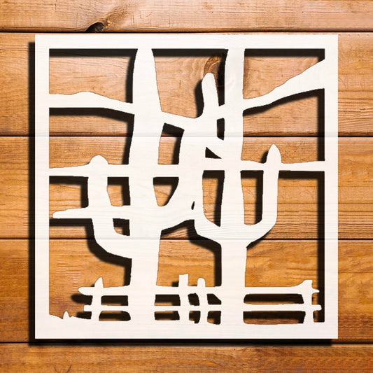 Cactus Fence Stencil for Painting - Reusable Plastic 5.5"x5.5" - Ideal for Crafts, Home Décor and reusable Mylar wall painting stencil