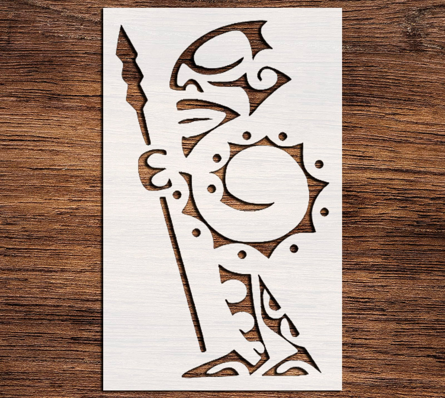 Stencil Tiki Warrior, Plastic Reusable, 5 x 8 inch reusable Mylar wall painting stencil