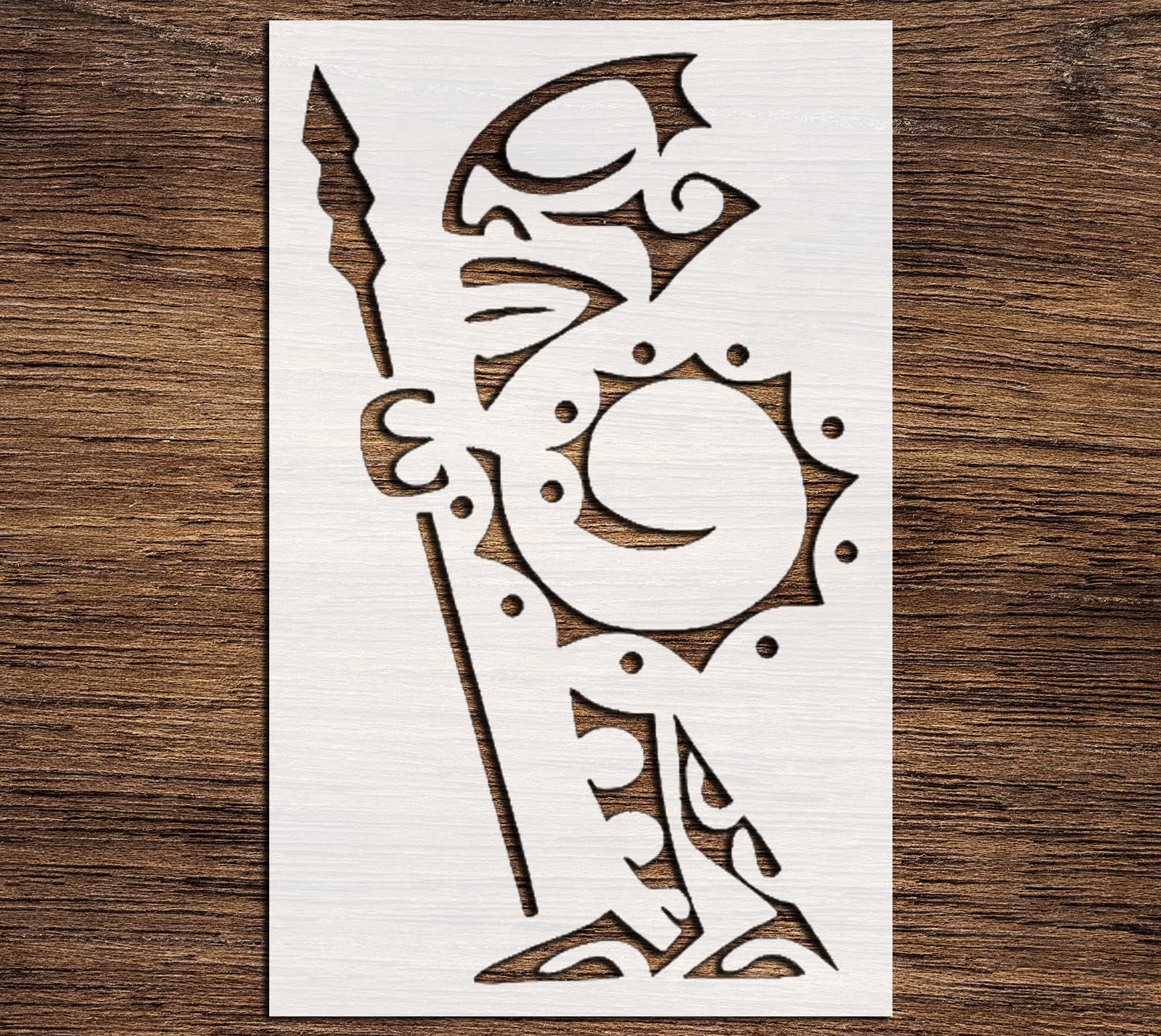 Stencil Tiki Warrior, Plastic Reusable, 5 x 8 inch reusable Mylar wall painting stencil