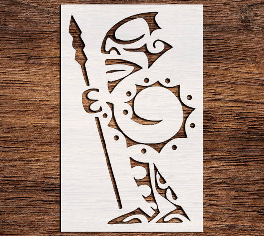 Stencil Tiki Warrior, Plastic Reusable, 5 x 8 inch reusable Mylar wall painting stencil