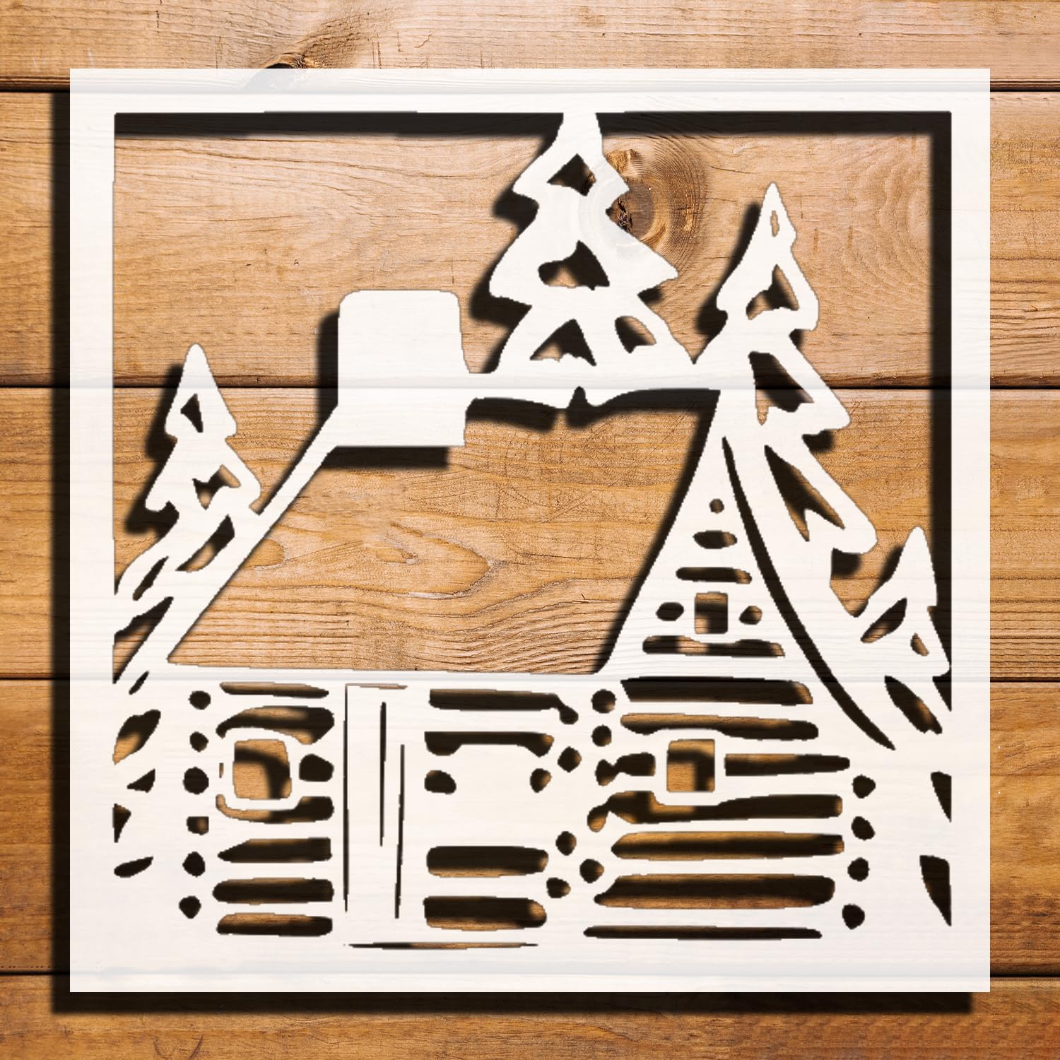 Shed in a Woods Stencil for Painting, Plastic Reusable 5.5x5.5 inch reusable Mylar wall painting stencil
