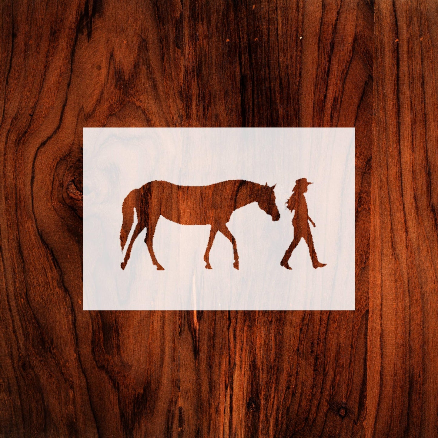 Cowgirl with Horse Stencil, Reusable Plastic Template, 5x10 Inch, Durable for Western Themed reusable Mylar wall painting stencil