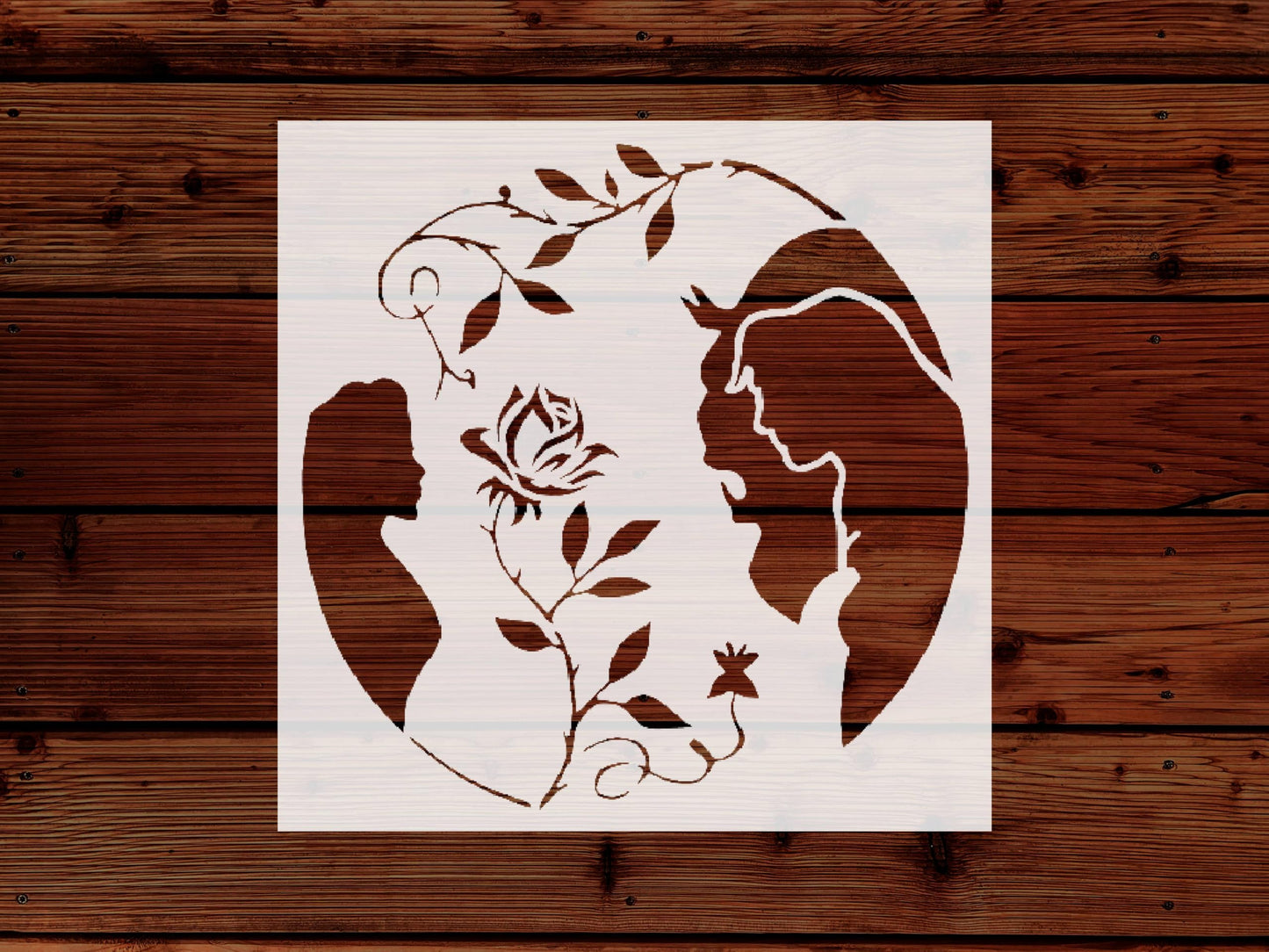 Princess Beauty & Beast Stencil, 8x8 Inch, Reusable Plastic, Fairy Tale Crafting and Home Decor stencil photo 5