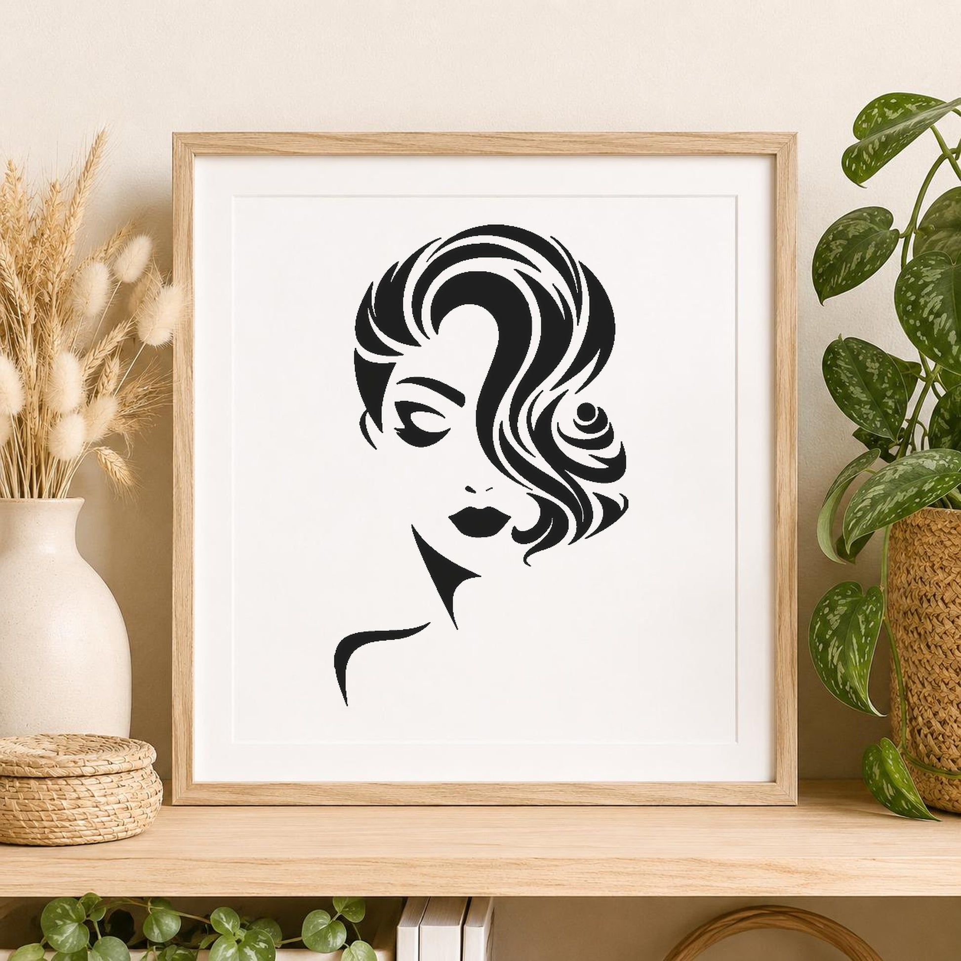Face With Wavy Hair And Closed stencil photo 2