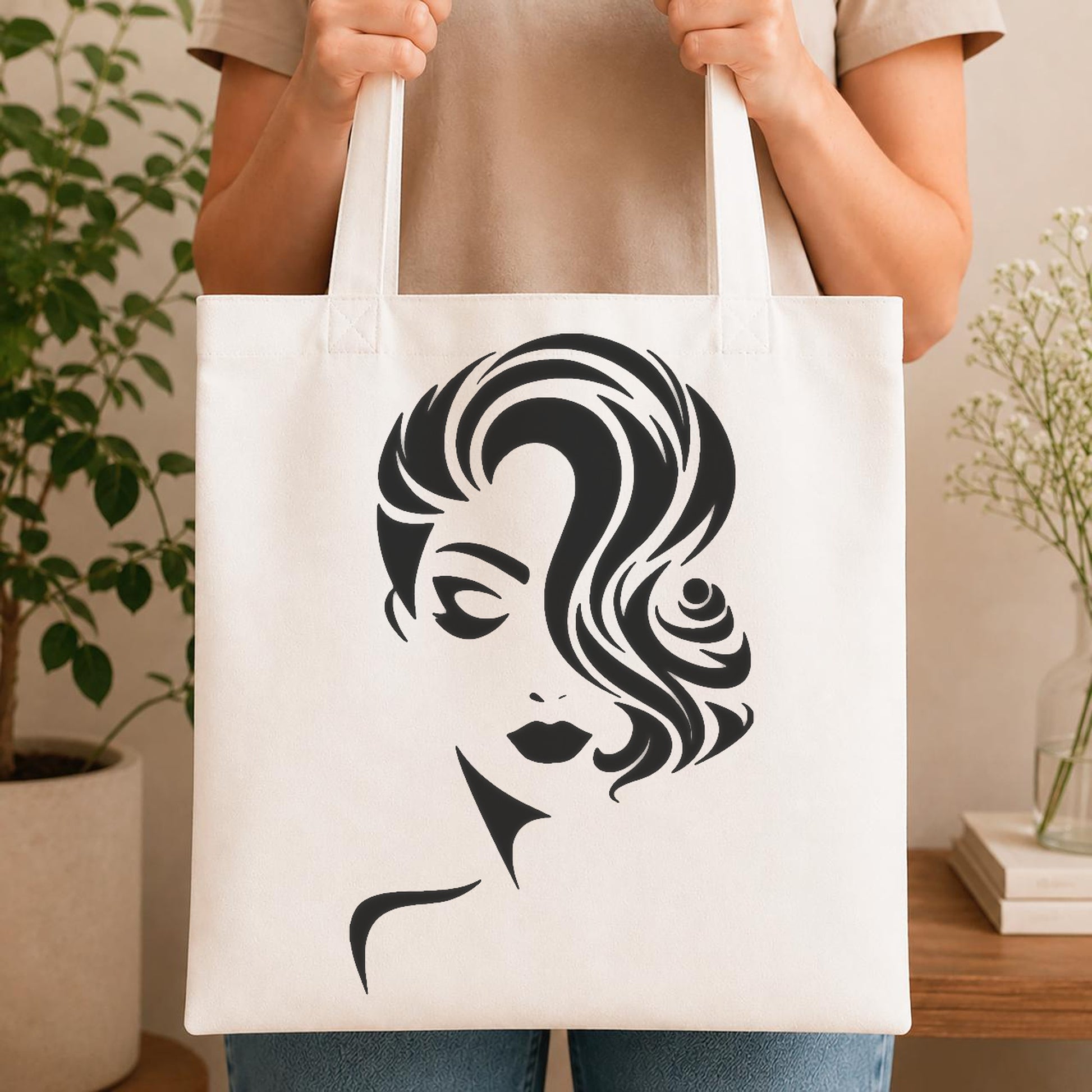 Face With Wavy Hair And Closed stencil photo 4