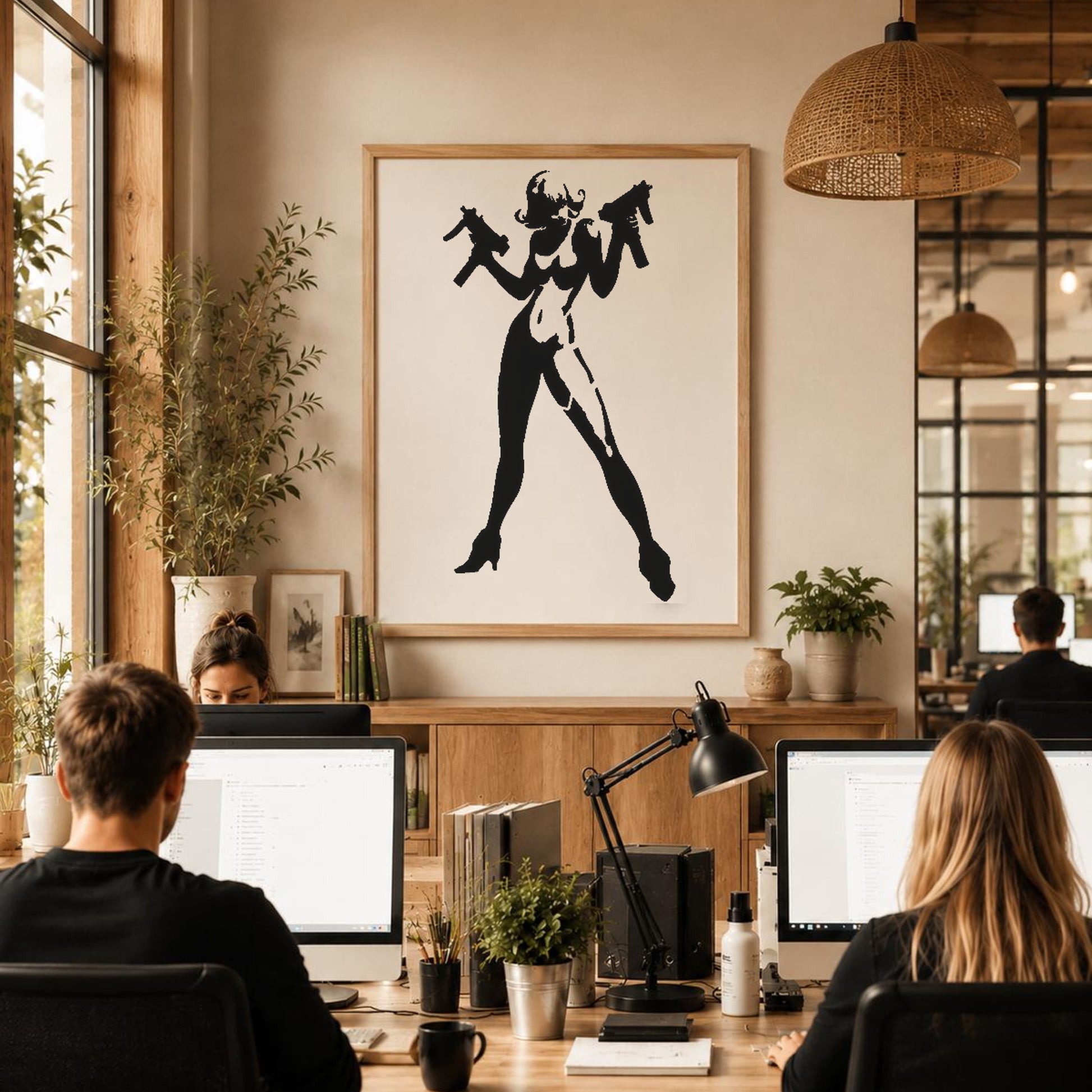 Female Figure Holding Two Guns In stencil photo 6