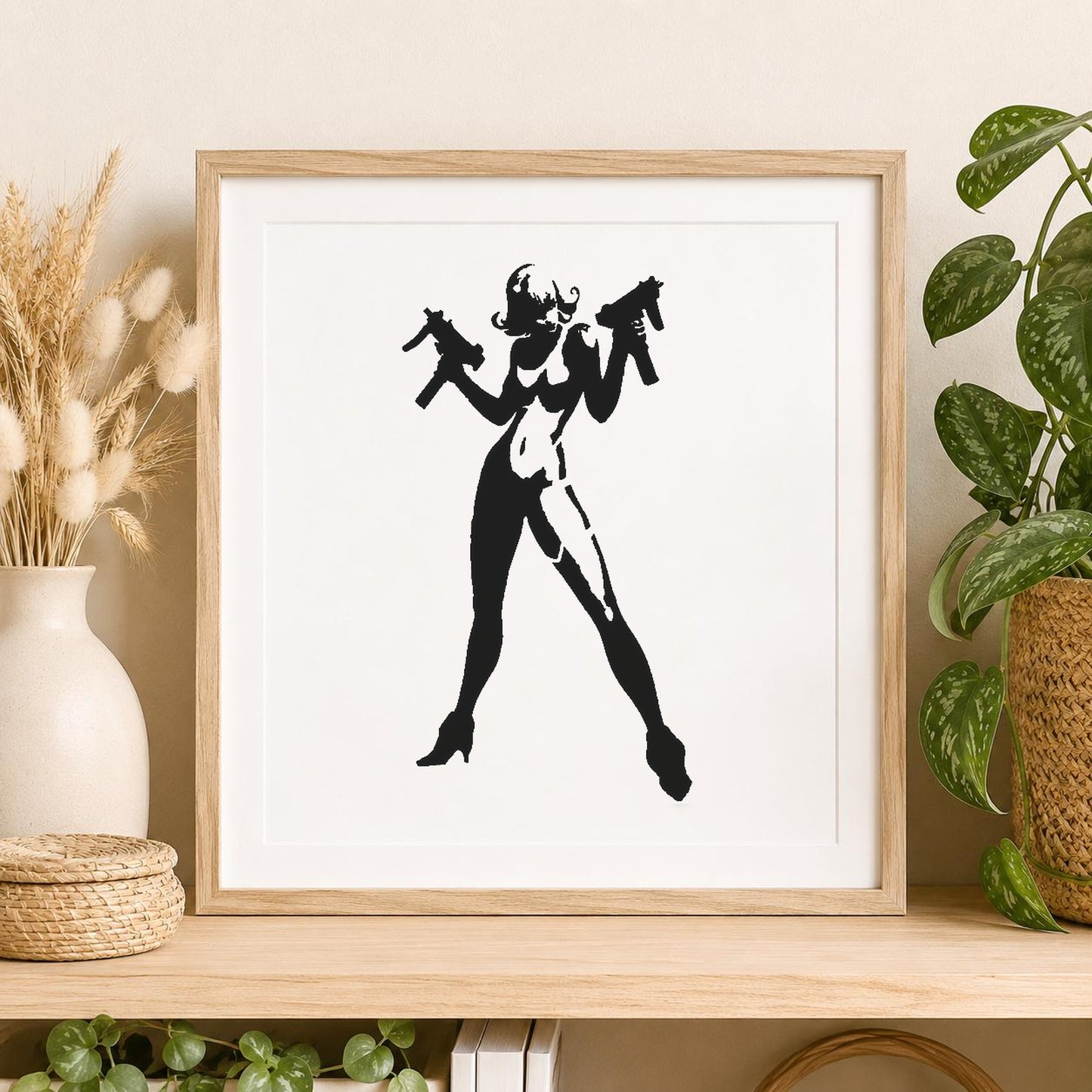 Female Figure Holding Two Guns In stencil photo 2