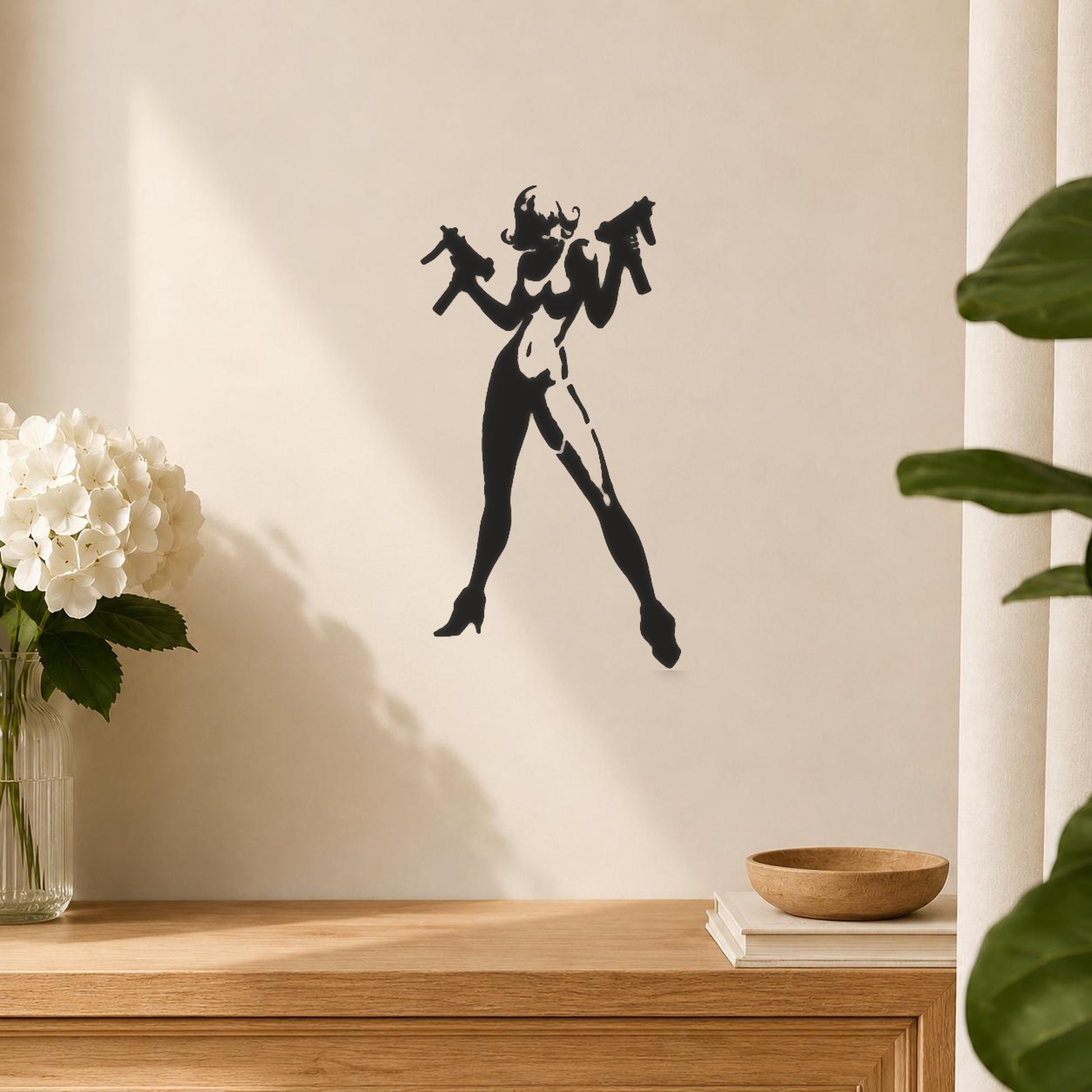 Female Figure Holding Two Guns In stencil photo 5