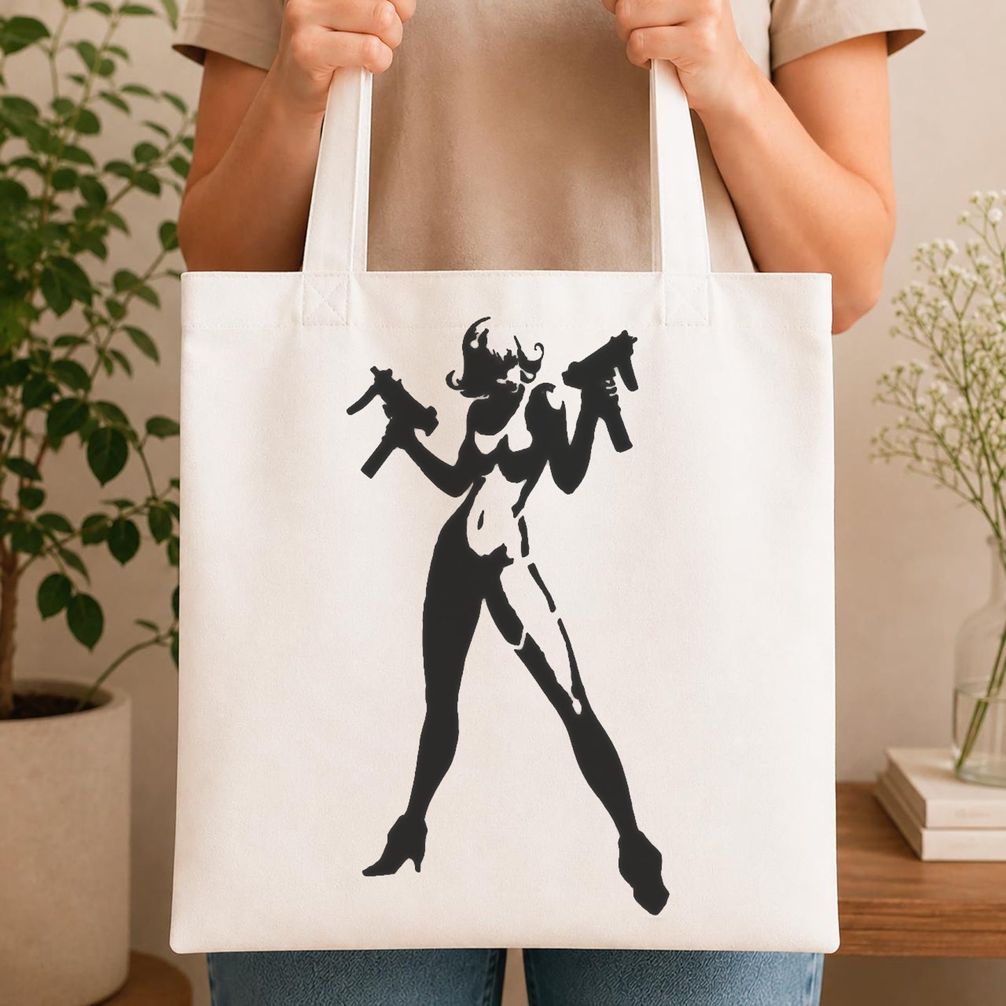 Female Figure Holding Two Guns In stencil photo 4